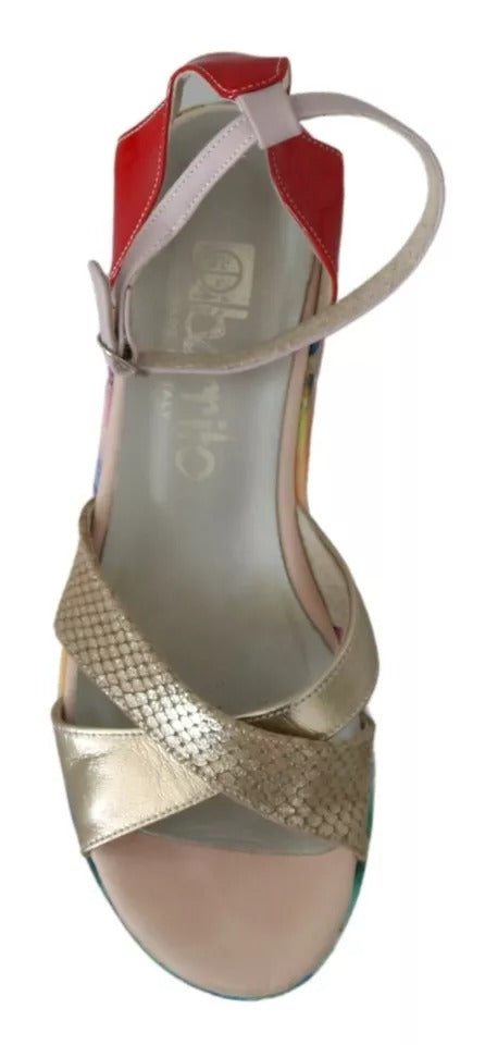 EBARRITO Multicolor Leather Ankle Strap Wedge Heel Sandals Women's Shoes (Pre-Owned)
