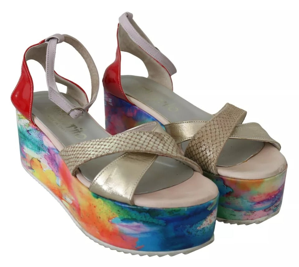 EBARRITO Multicolor Leather Ankle Strap Wedge Heel Sandals Women's Shoes (Pre-Owned)
