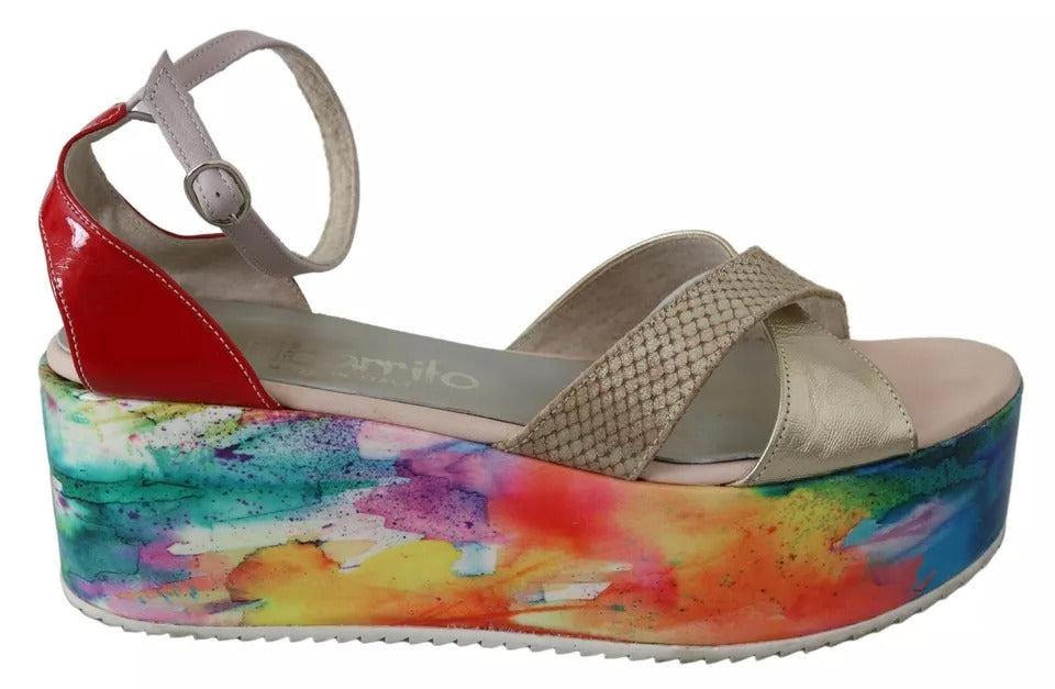 EBARRITO Multicolor Leather Ankle Strap Wedge Heel Sandals Women's Shoes (Pre-Owned)