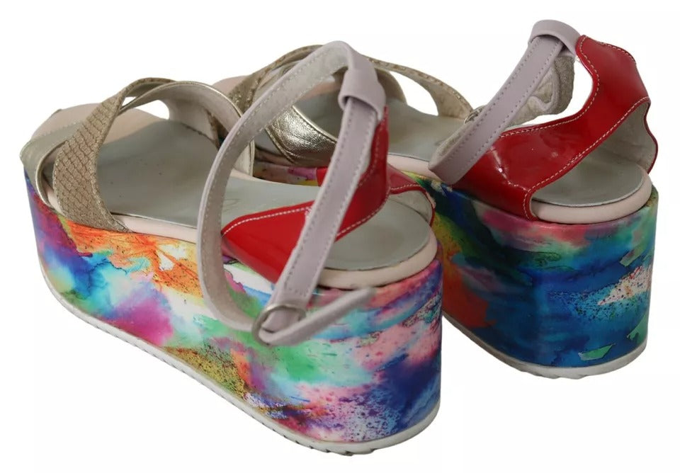 EBARRITO Multicolor Leather Ankle Strap Wedge Heel Sandals Women's Shoes (Pre-Owned)
