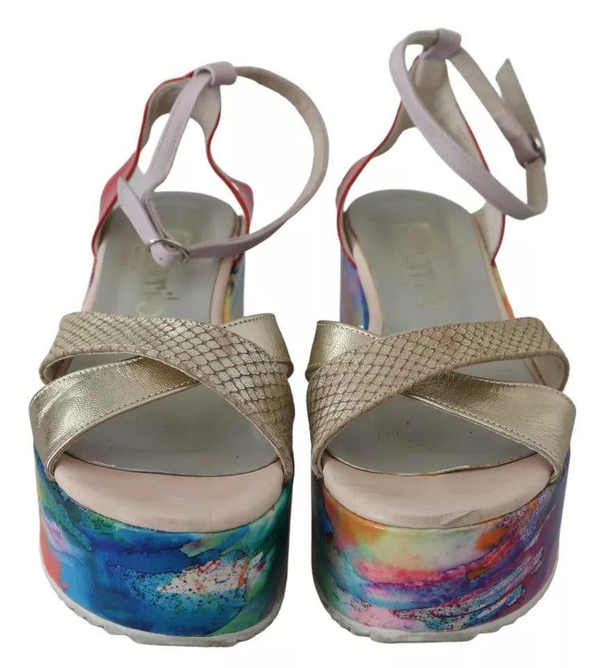 EBARRITO Multicolor Leather Ankle Strap Wedge Heel Sandals Women's Shoes (Pre-Owned)