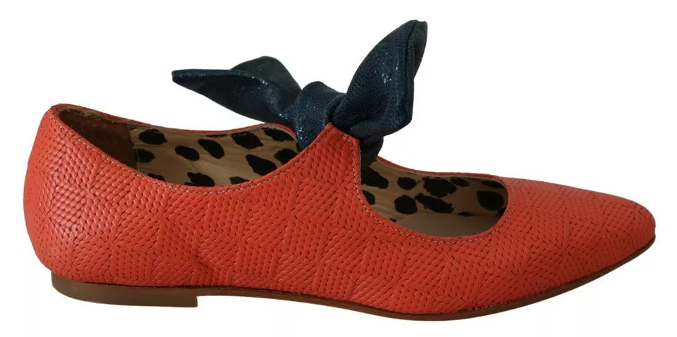 EBARRITO Orange Leather Bow Slip-on Loafers Ballet Flat Women's Shoes (Pre-Owned)