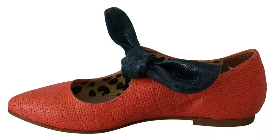 EBARRITO Orange Leather Bow Slip-on Loafers Ballet Flat Women's Shoes (Pre-Owned)