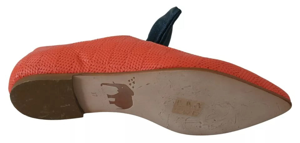 EBARRITO Orange Leather Bow Slip-on Loafers Ballet Flat Women's Shoes (Pre-Owned)