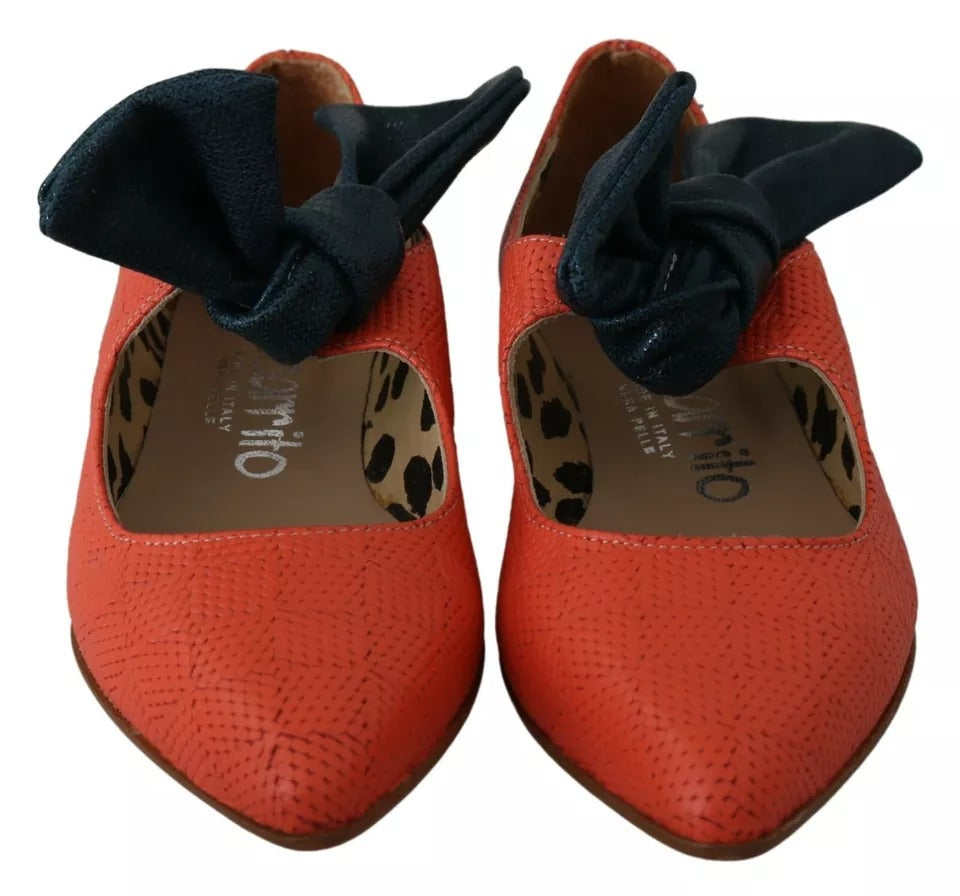 EBARRITO Orange Leather Bow Slip-on Loafers Ballet Flat Women's Shoes (Pre-Owned)