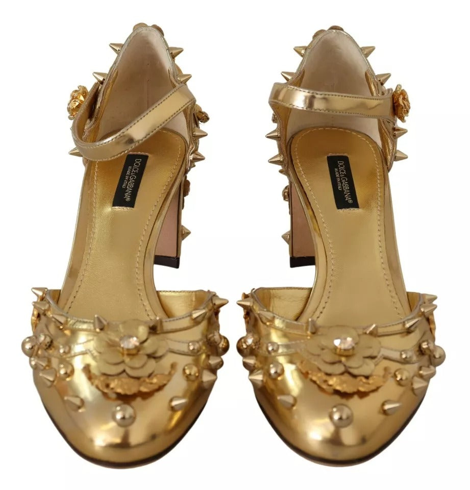Dolce & Gabbana Gold Studs Vally Slingback Sandals Women's Shoes (Pre-Owned)
