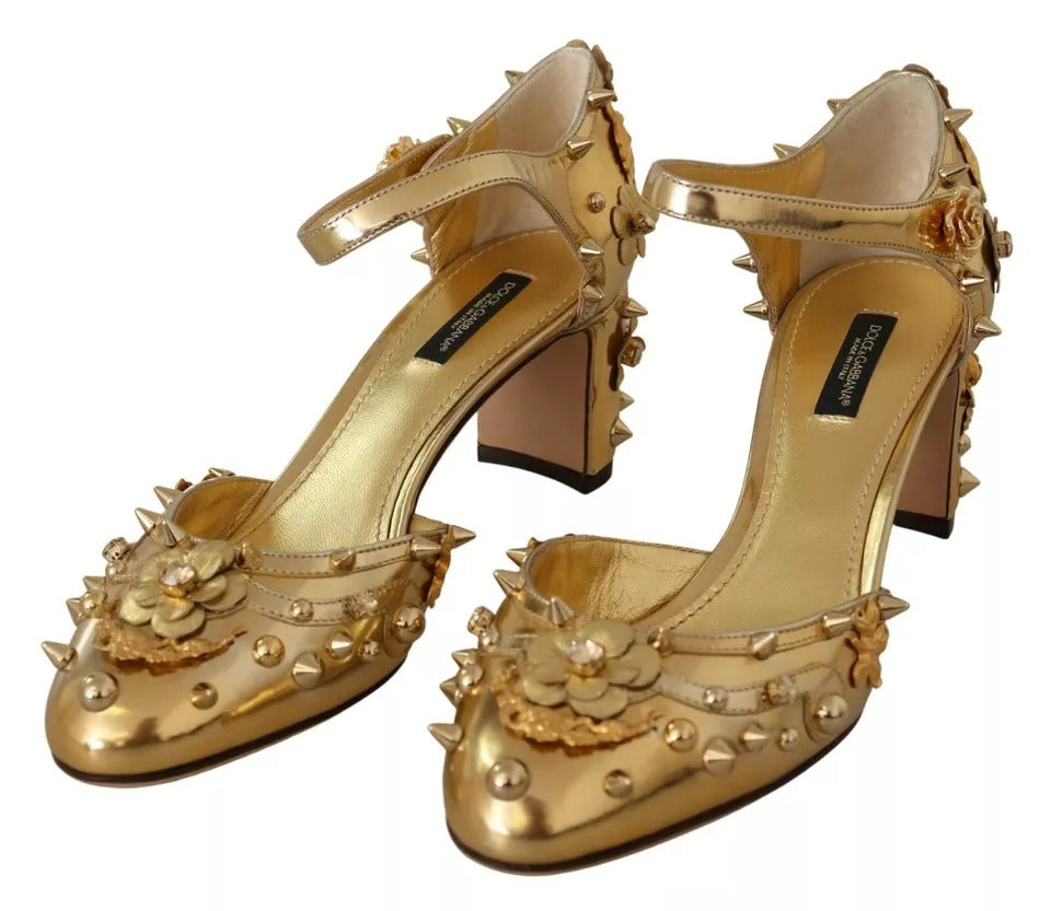 Dolce & Gabbana Gold Studs Vally Slingback Sandals Women's Shoes (Pre-Owned)