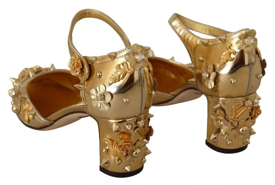 Dolce & Gabbana Gold Studs Vally Slingback Sandals Women's Shoes (Pre-Owned)