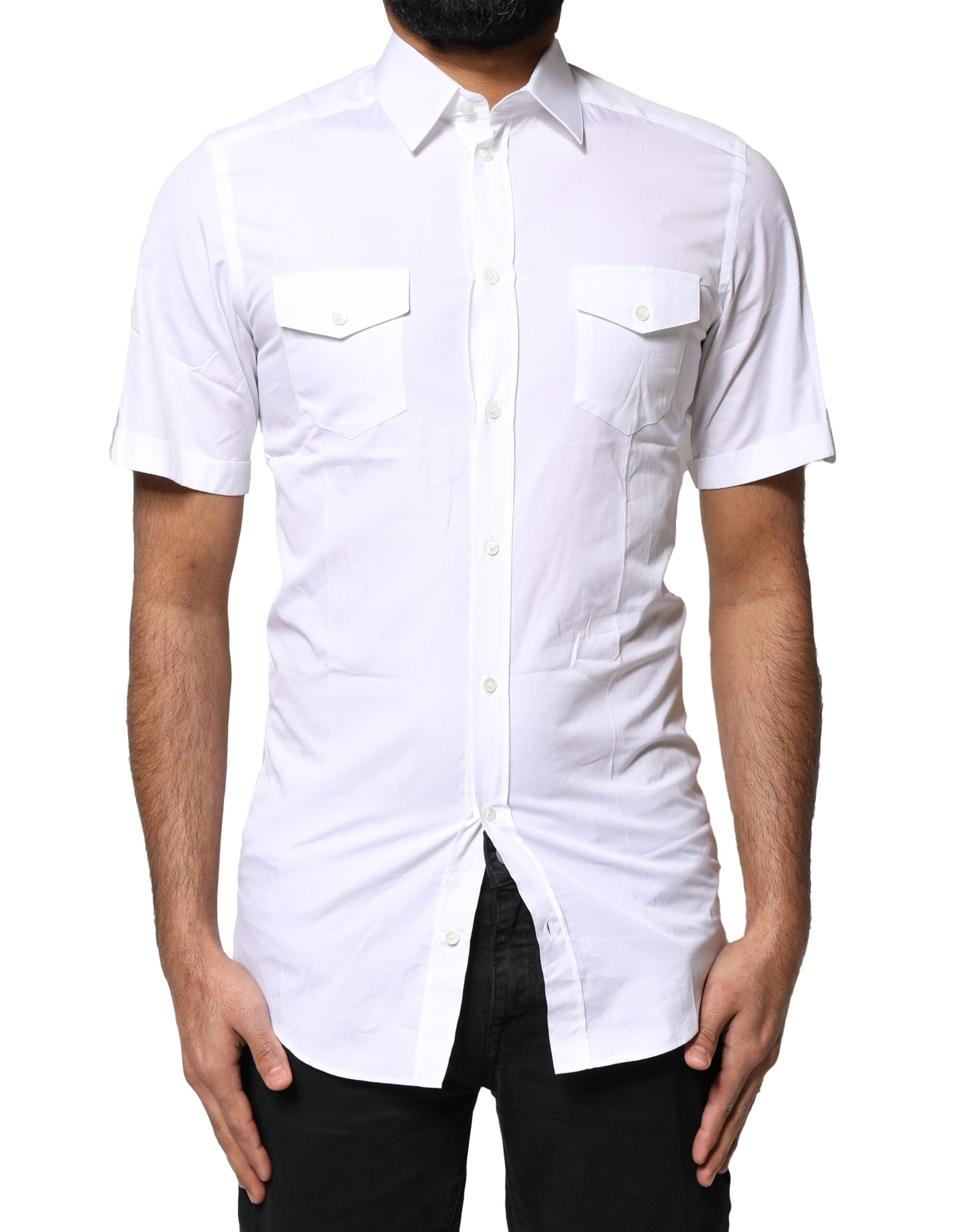 Dolce & Gabbana White GOLD Button Down Casual Men Polo Men's Shirt (Pre-Owned)