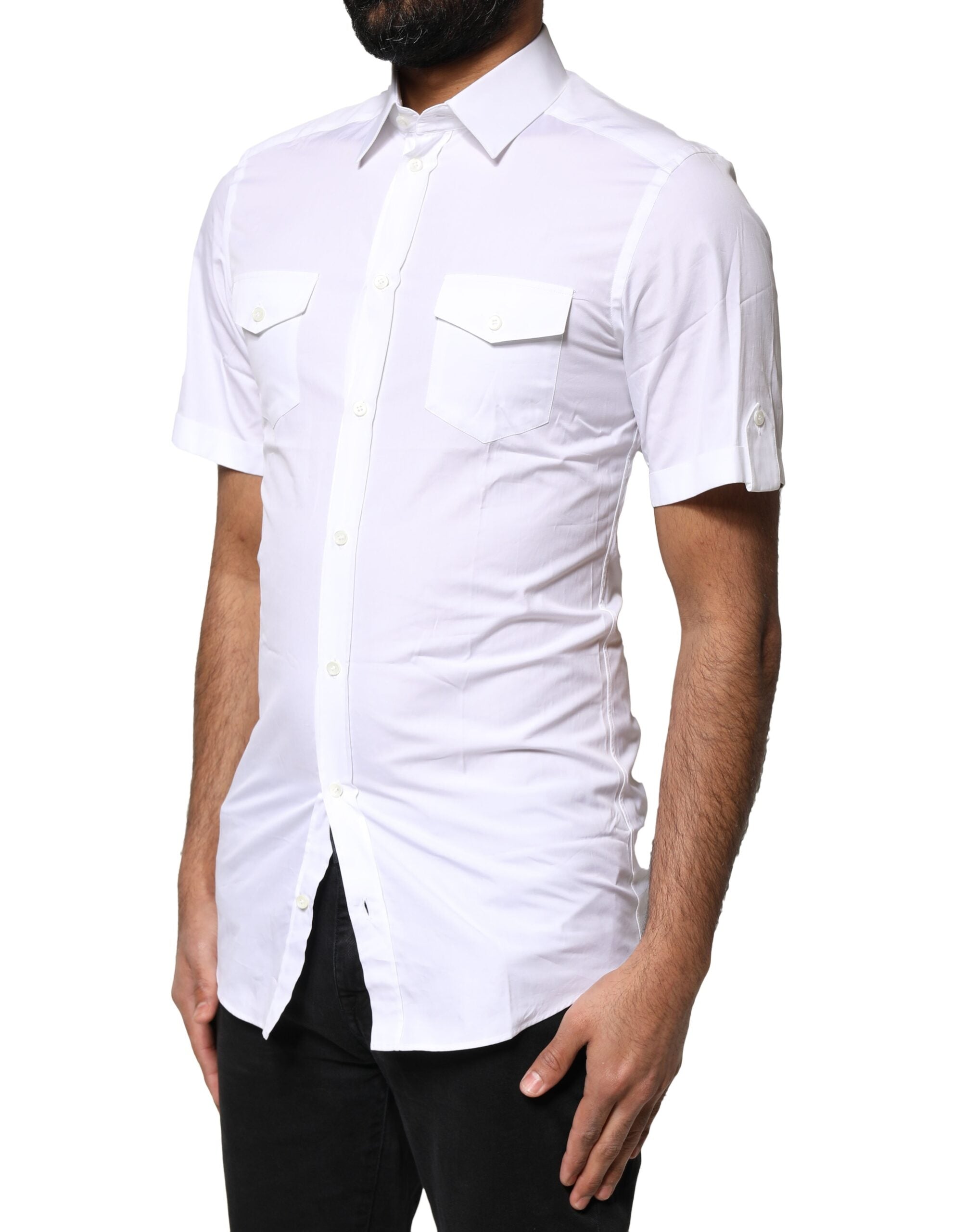 Dolce & Gabbana White GOLD Button Down Casual Men Polo Men's Shirt (Pre-Owned)
