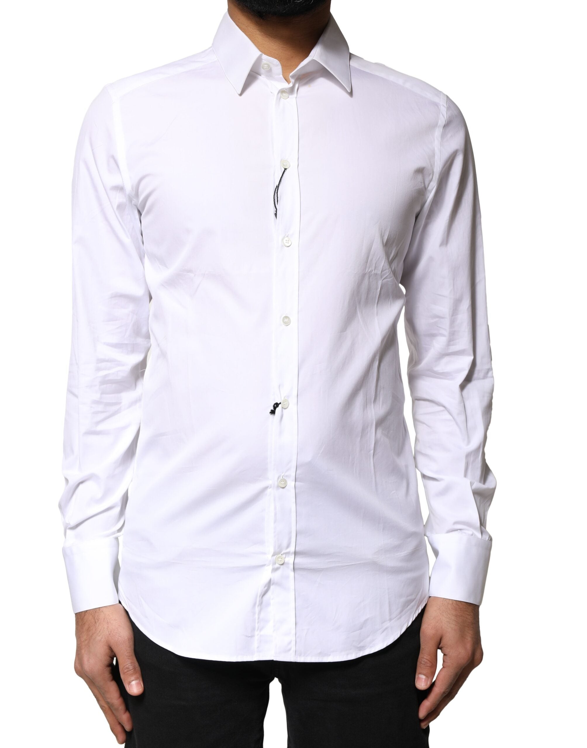 Dolce & Gabbana White GOLD Cotton Long Sleeves Men Dress Men's Shirt (Pre-Owned)