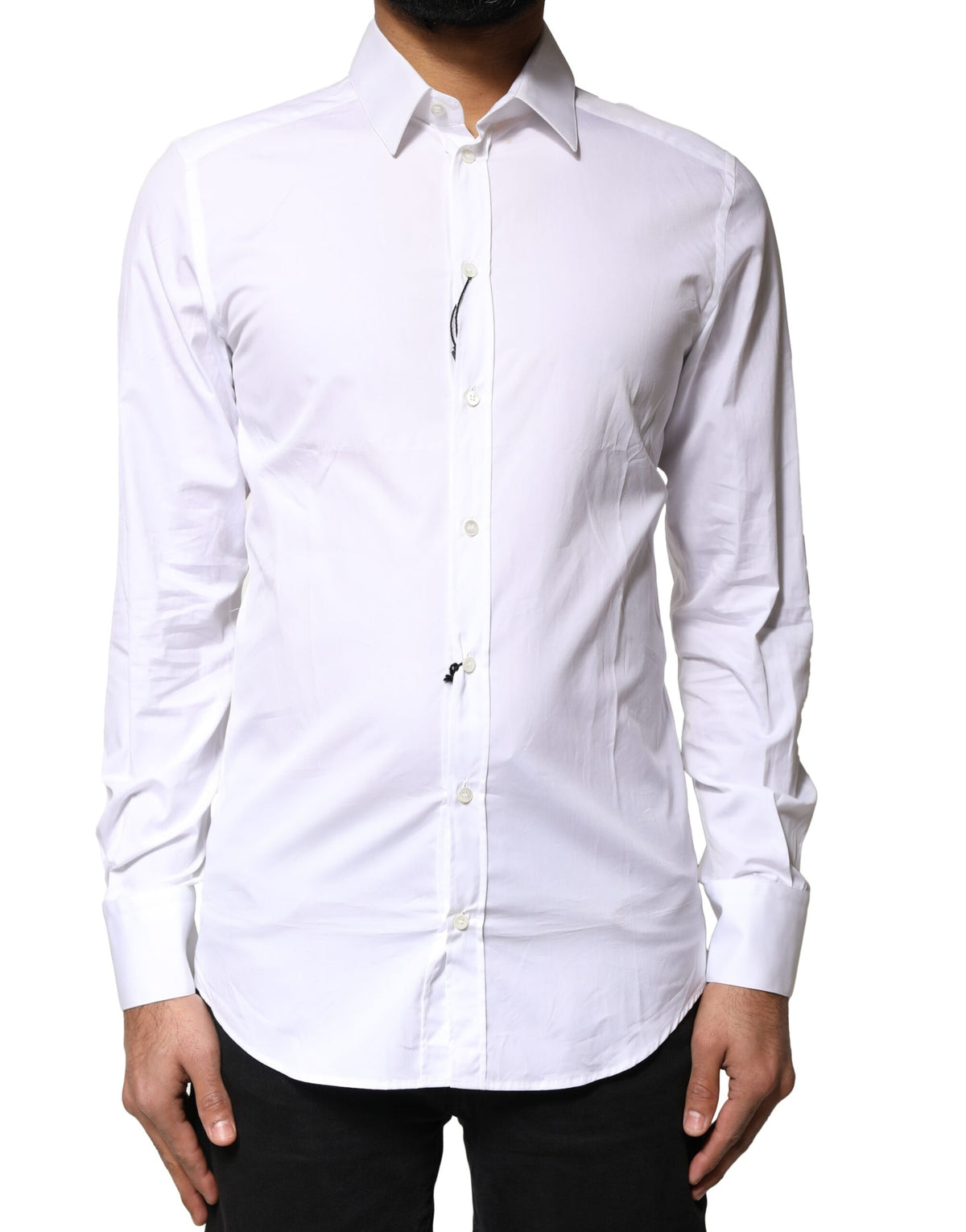 Dolce & Gabbana White GOLD Cotton Long Sleeves Men Dress Men's Shirt (Pre-Owned)