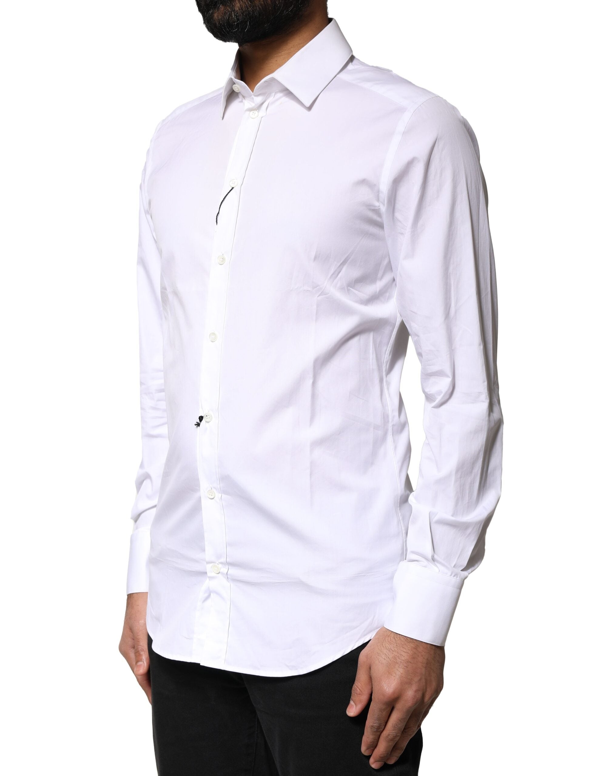 Dolce & Gabbana White GOLD Cotton Long Sleeves Men Dress Men's Shirt (Pre-Owned)