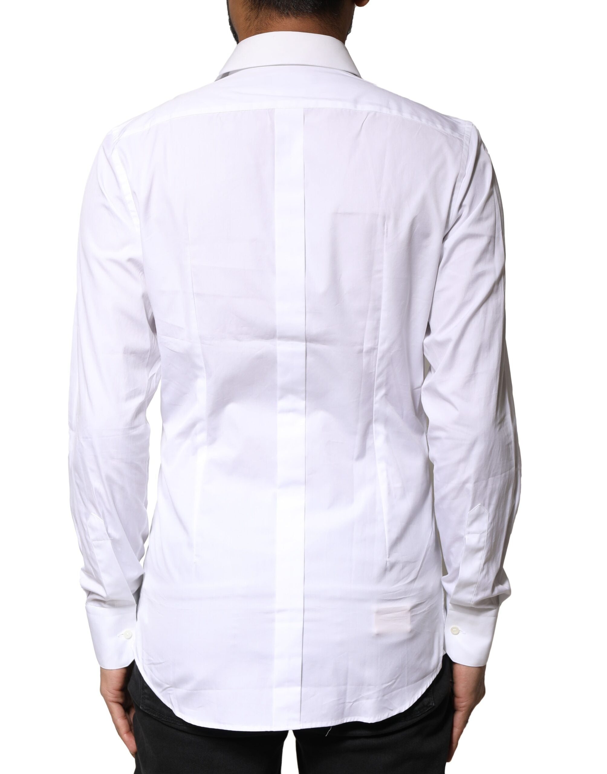 Dolce & Gabbana White GOLD Cotton Long Sleeves Men Dress Men's Shirt (Pre-Owned)