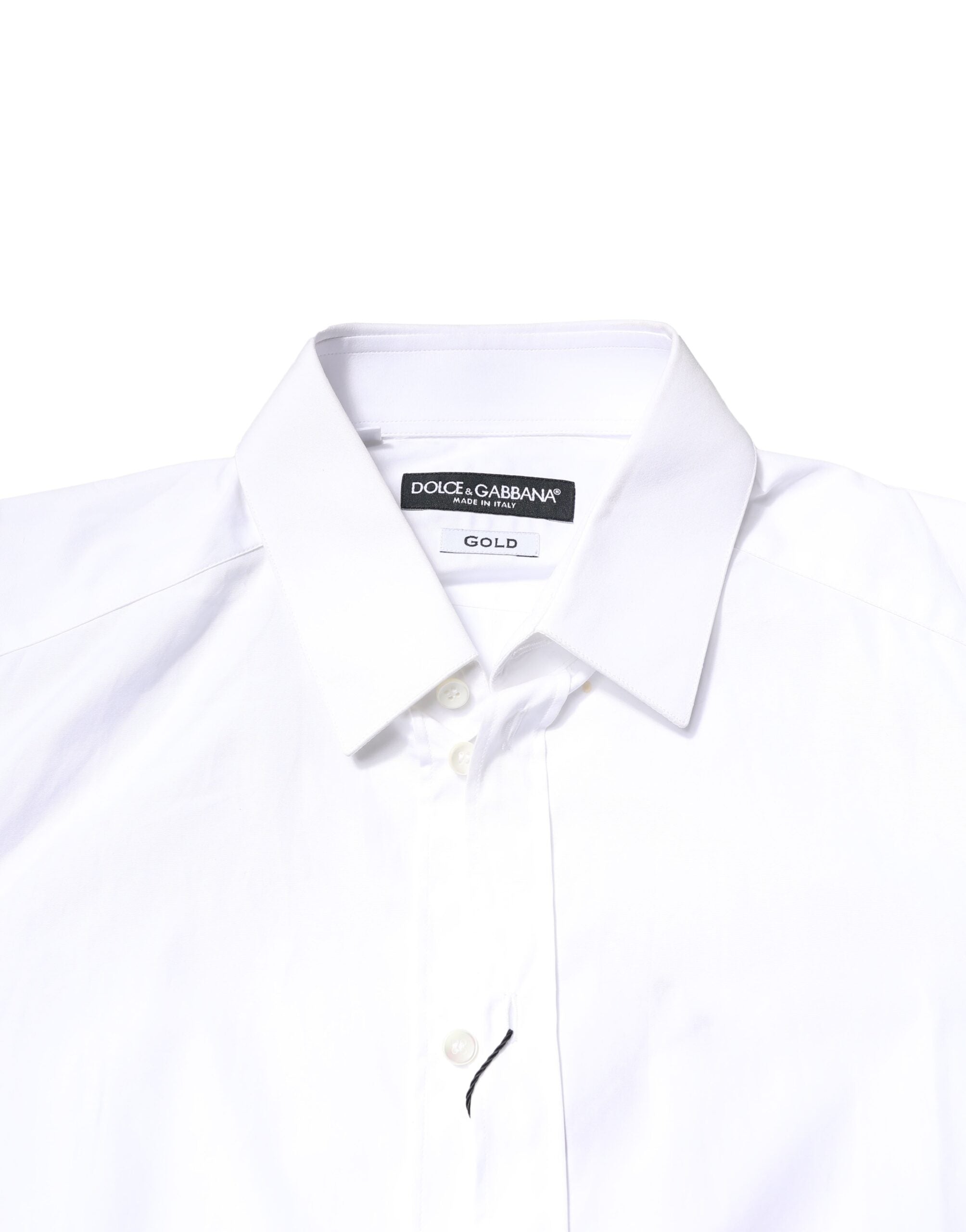 Dolce & Gabbana White GOLD Cotton Long Sleeves Men Dress Men's Shirt (Pre-Owned)
