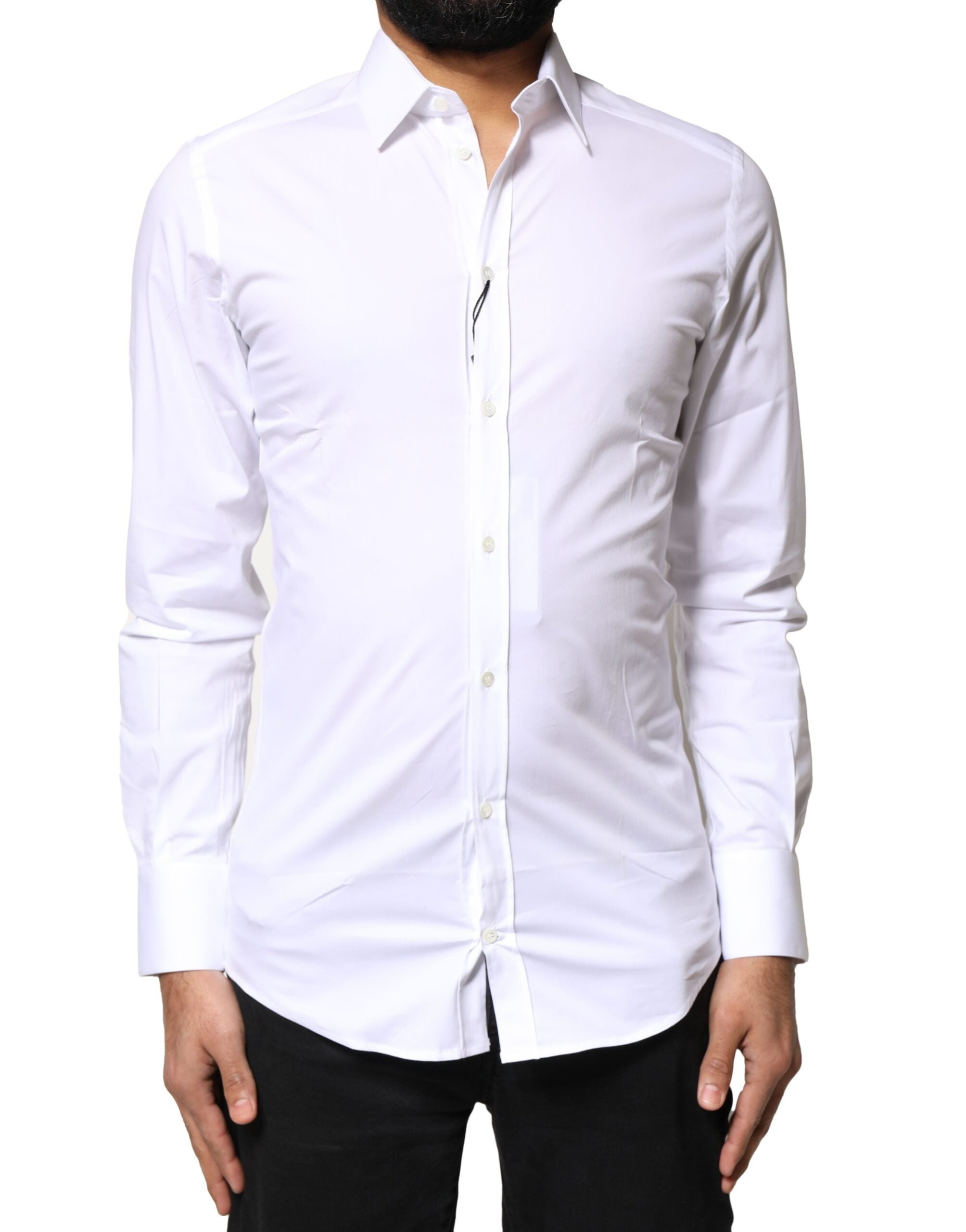 Dolce & Gabbana White GOLD Cotton Long Sleeves Dress Men's Shirt