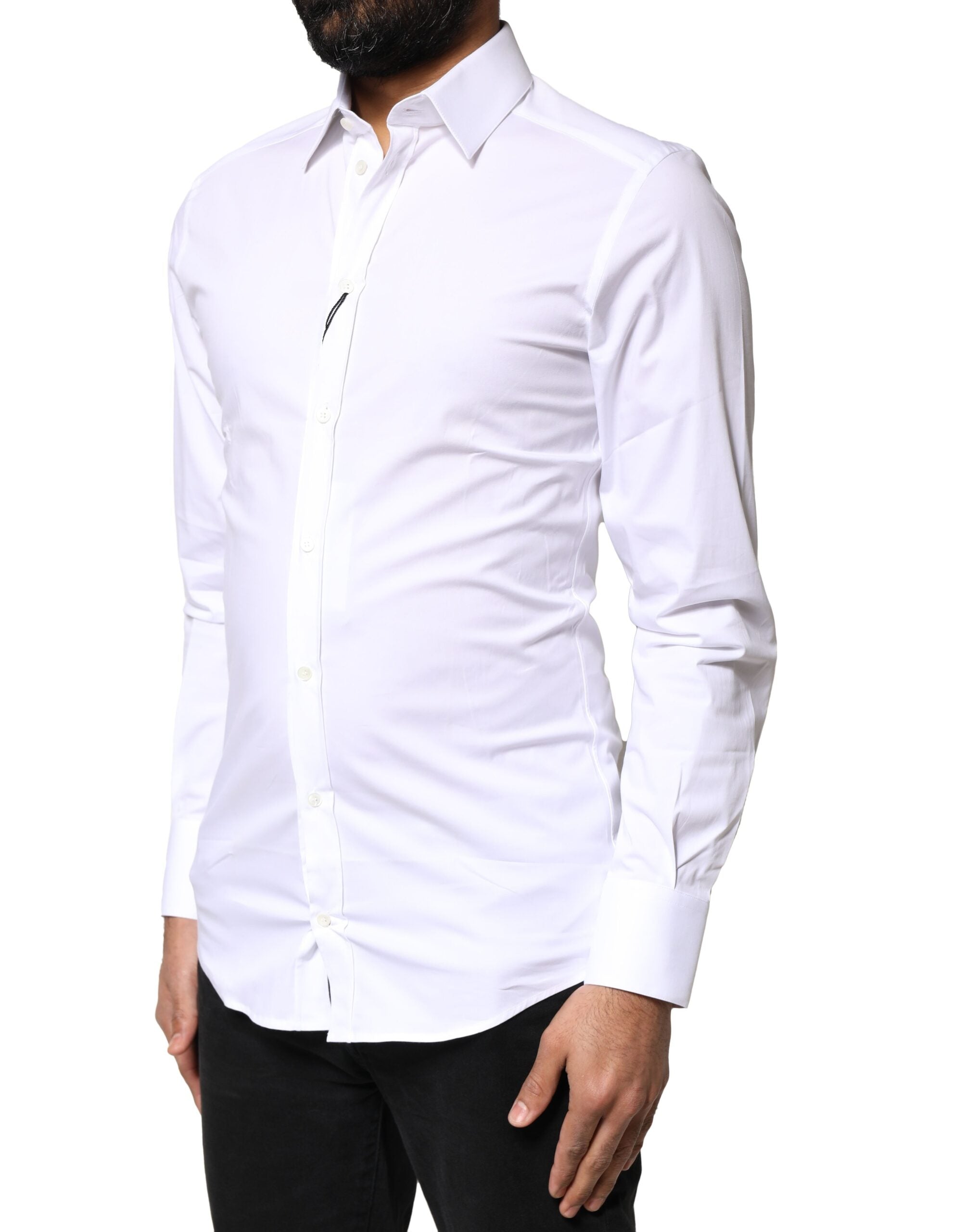 Dolce & Gabbana White GOLD Cotton Long Sleeves Dress Men's Shirt