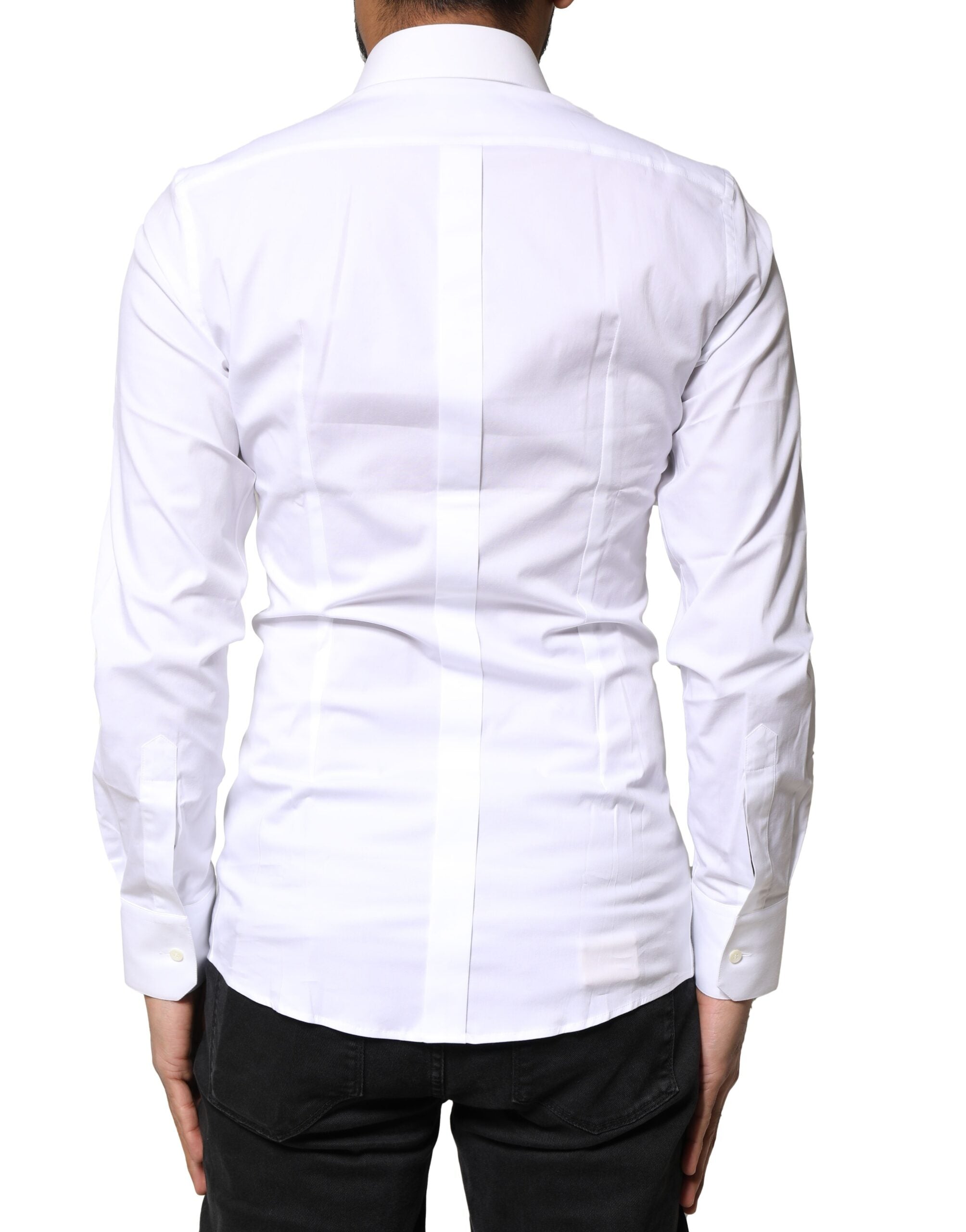 Dolce & Gabbana White GOLD Cotton Long Sleeves Dress Men's Shirt