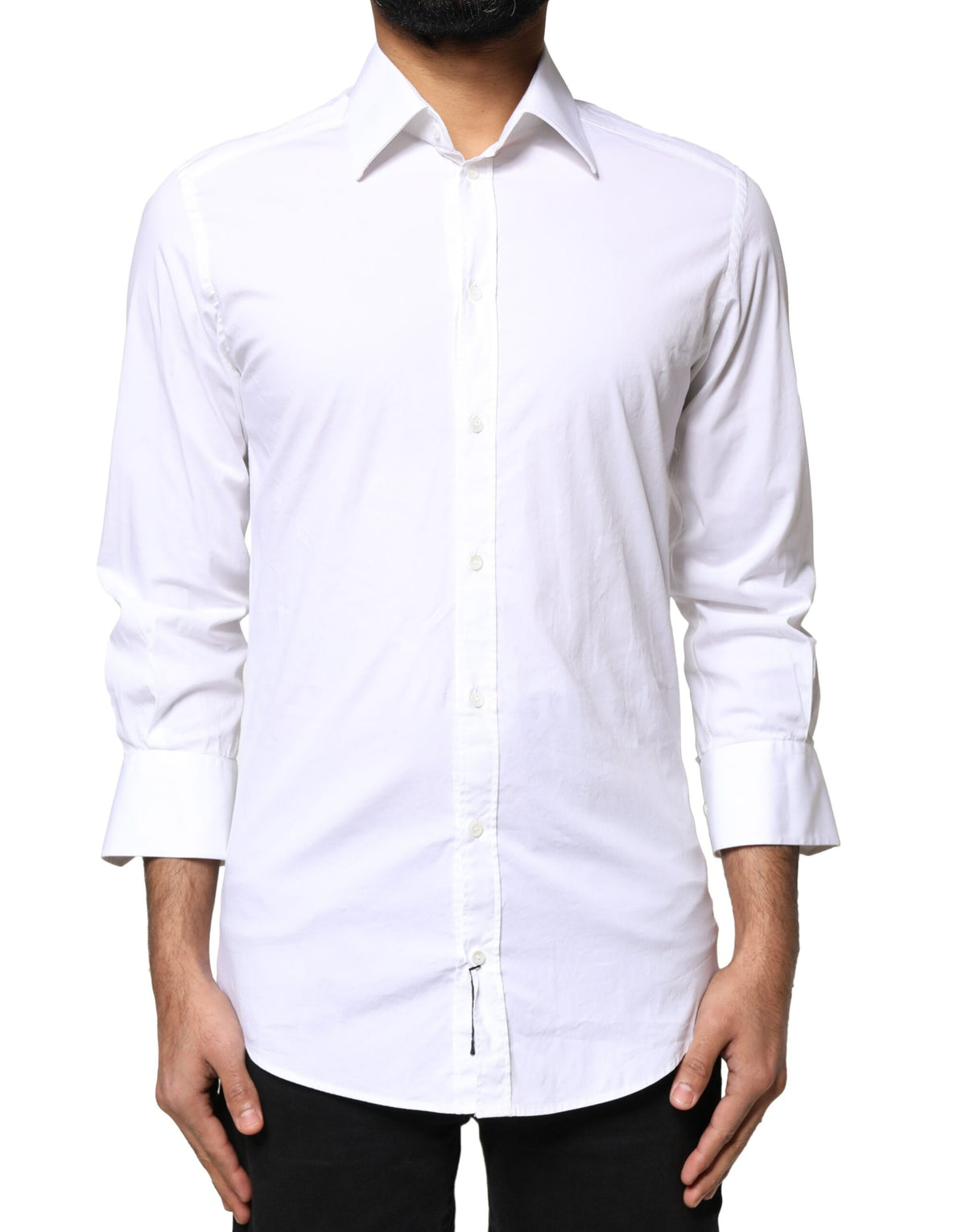 Dolce & Gabbana White GOLD Cotton Long Sleeves Men Dress Men's Shirt (Pre-Owned)
