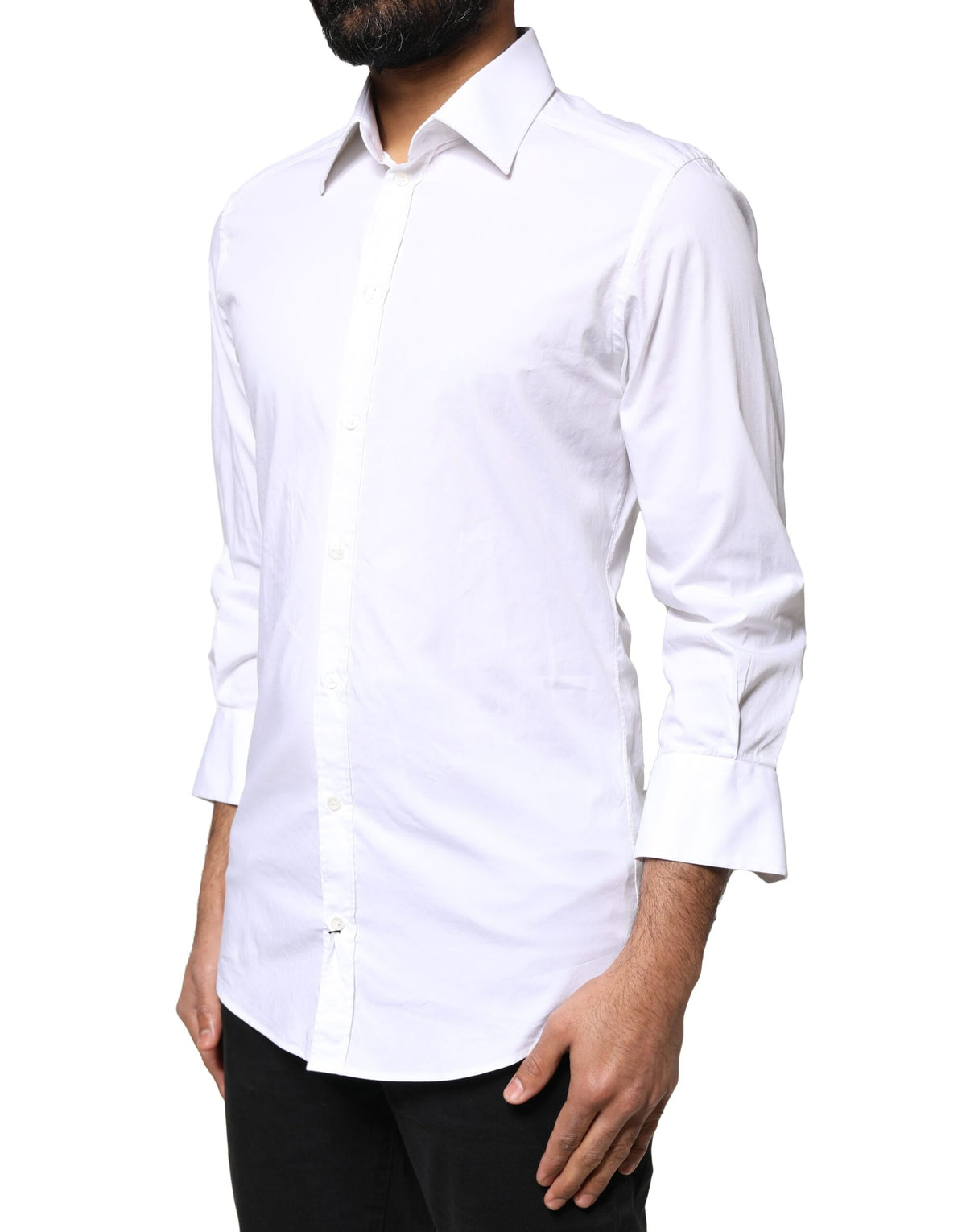 Dolce & Gabbana White GOLD Cotton Long Sleeves Men Dress Men's Shirt (Pre-Owned)