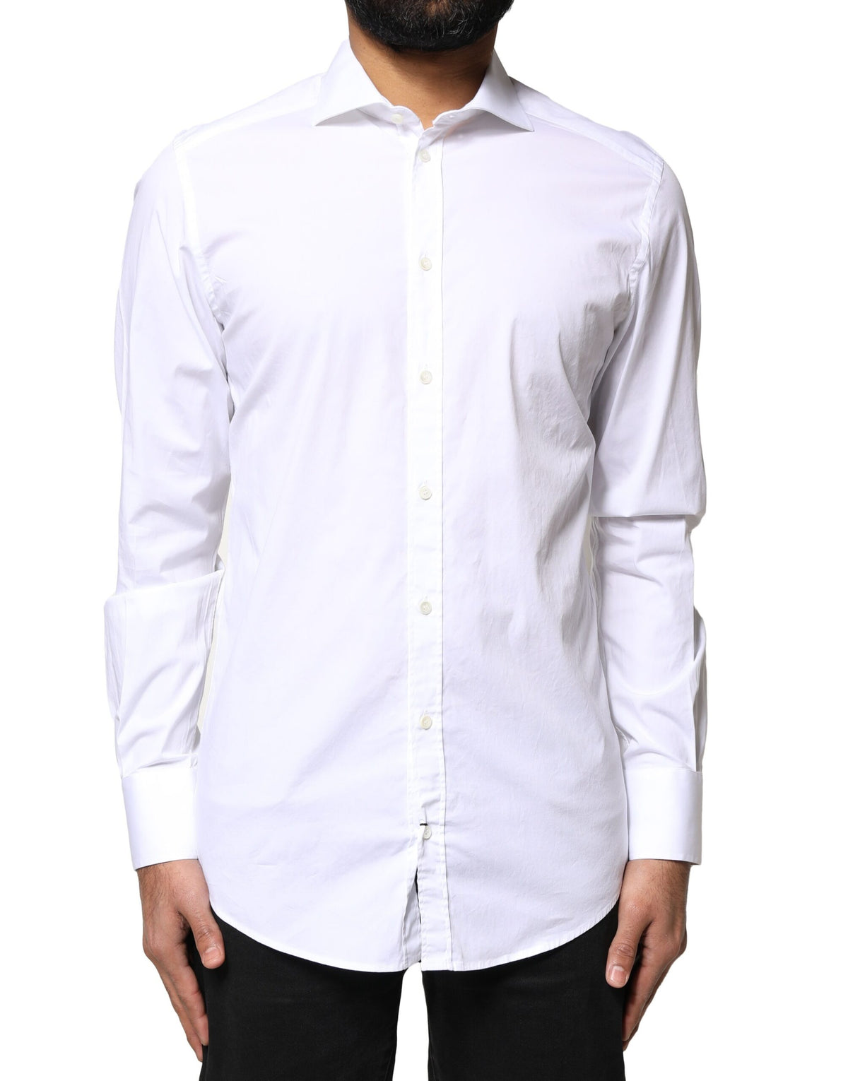 Dolce & Gabbana White GOLD Cotton Long Sleeves Dress Men's Shirt