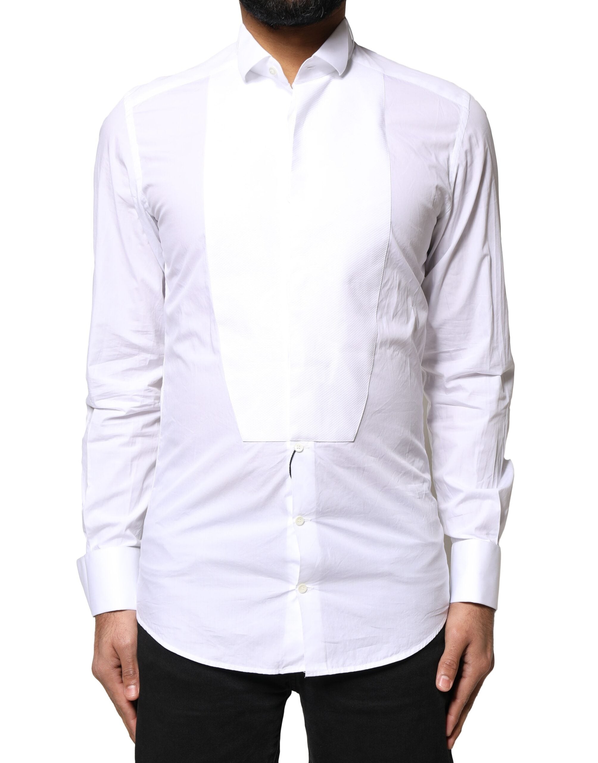 Dolce & Gabbana White GOLD CottonPoplin Bib Formal Dress Shirt Dolce & Gabbana White GOLD CottonPoplin Bib Formal Dress Shirt
