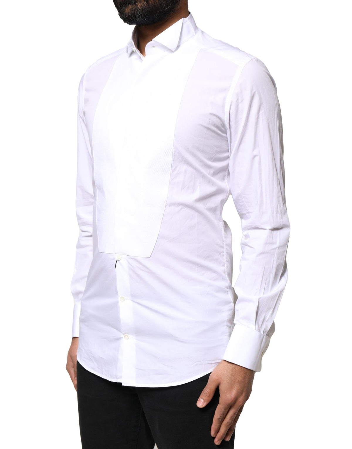 Dolce & Gabbana White GOLD CottonPoplin Bib Formal Dress Men's Shirt (Pre-Owned)