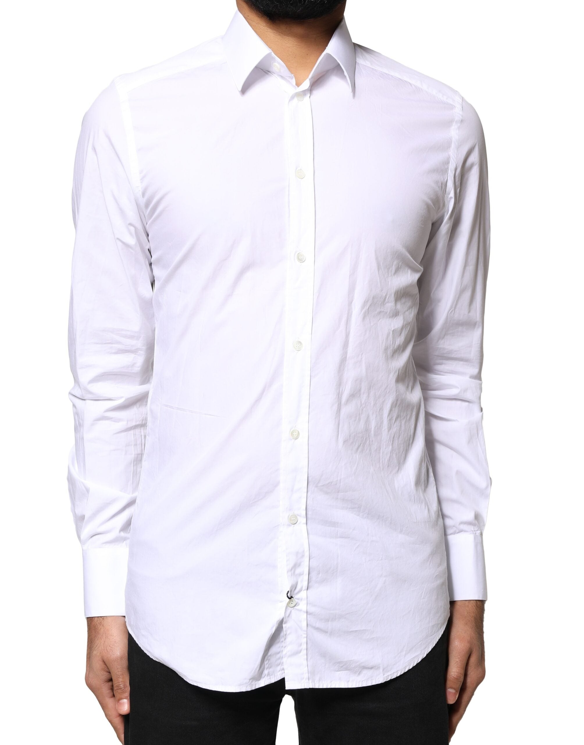 Dolce & Gabbana White GOLD Cotton Long Sleeves Men Dress Men's Shirt (Pre-Owned)