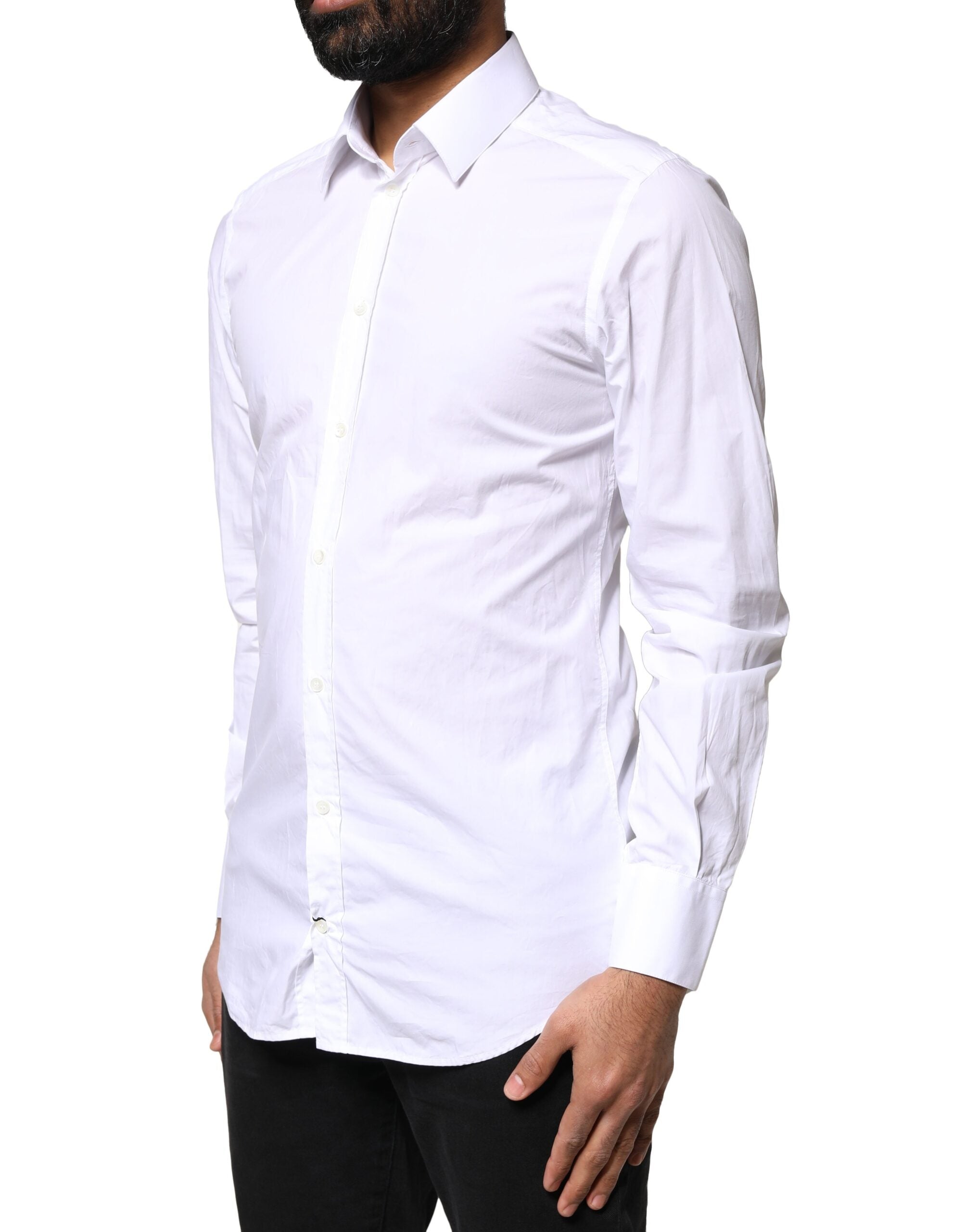 Dolce & Gabbana White GOLD Cotton Long Sleeves Men Dress Men's Shirt (Pre-Owned)