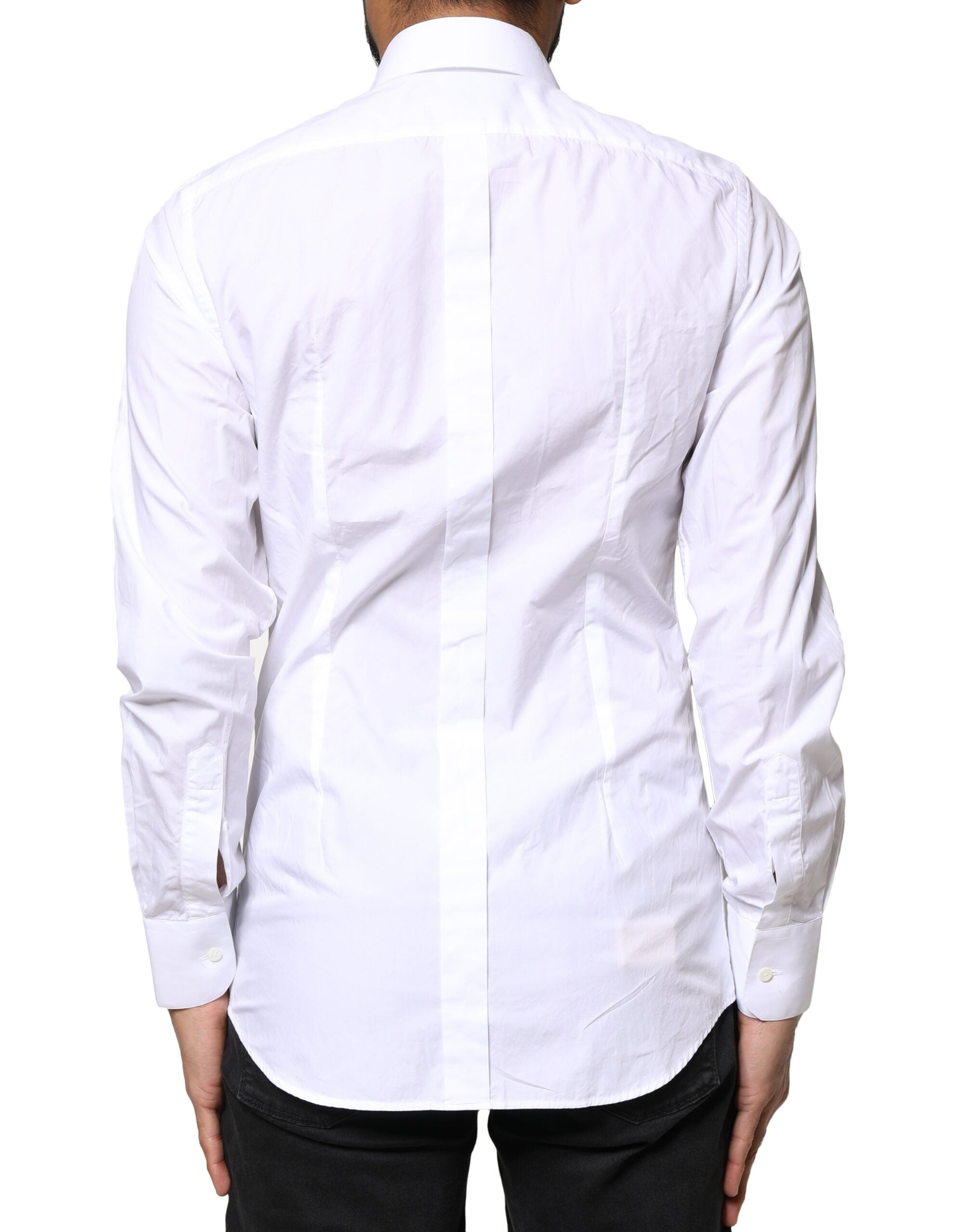 Dolce & Gabbana White GOLD Cotton Long Sleeves Men Dress Men's Shirt (Pre-Owned)