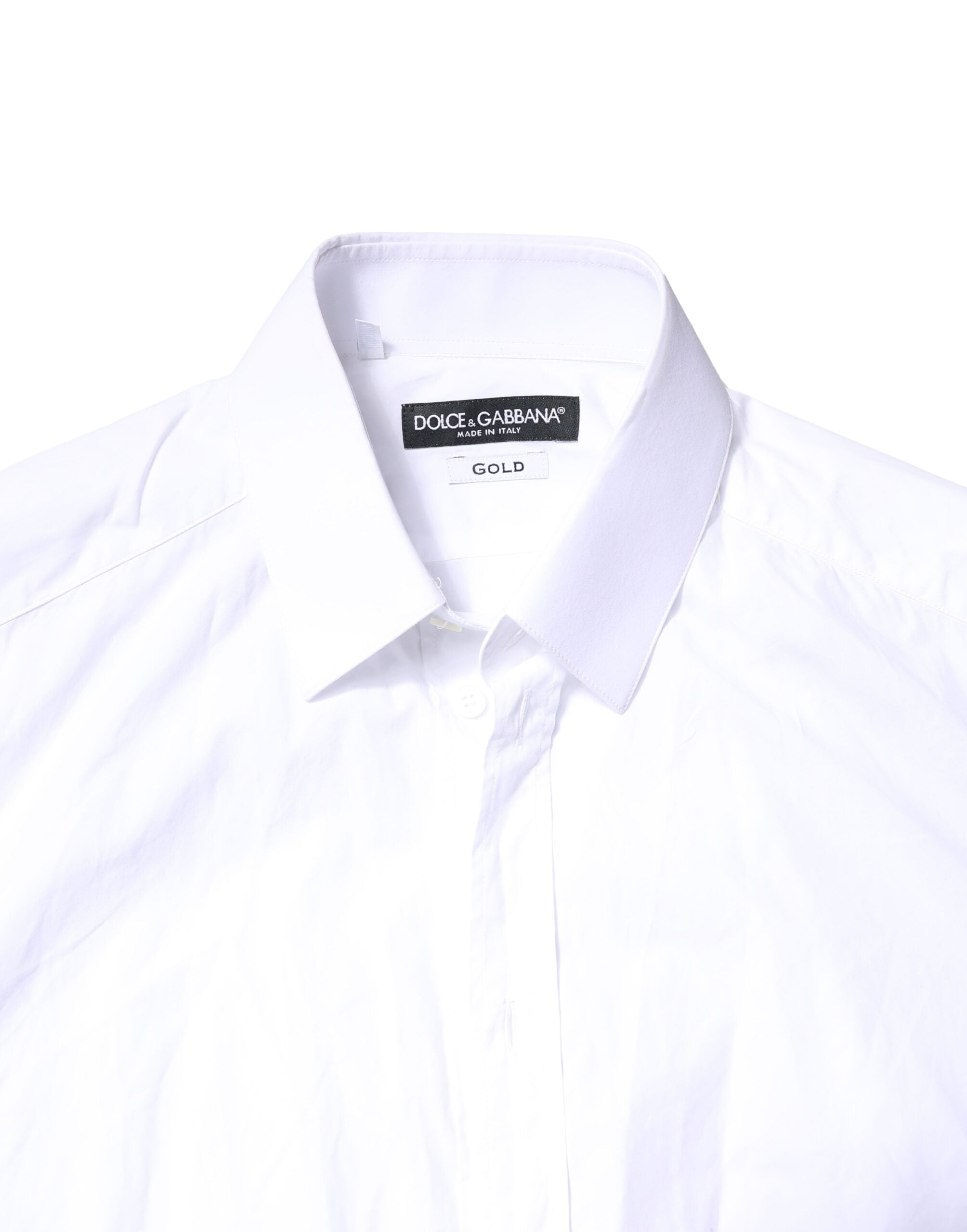 Dolce & Gabbana White GOLD Cotton Long Sleeves Men Dress Men's Shirt (Pre-Owned)