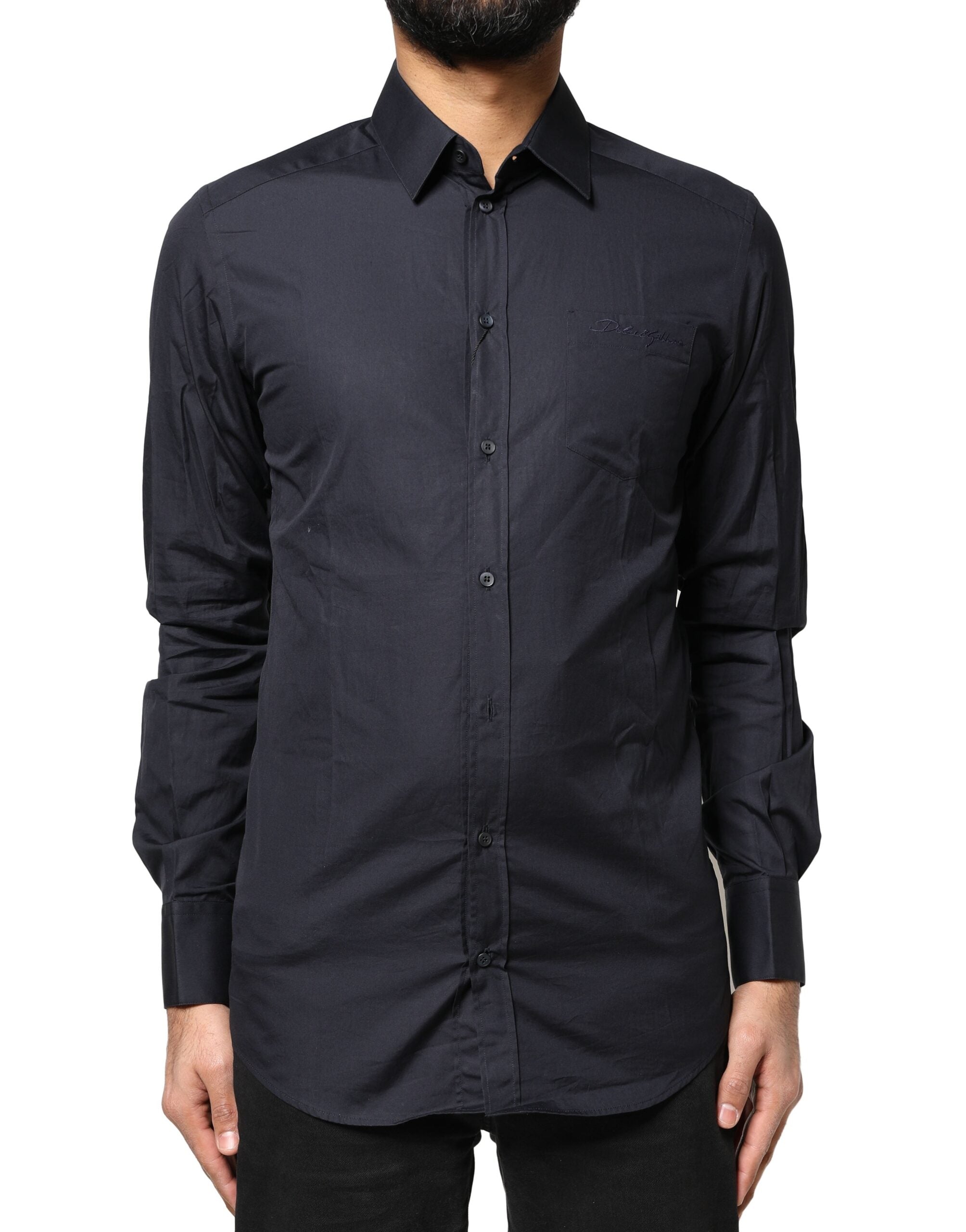 Dolce & Gabbana Dark Blue GOLD Cotton Long Sleeves Dress Men's Shirt