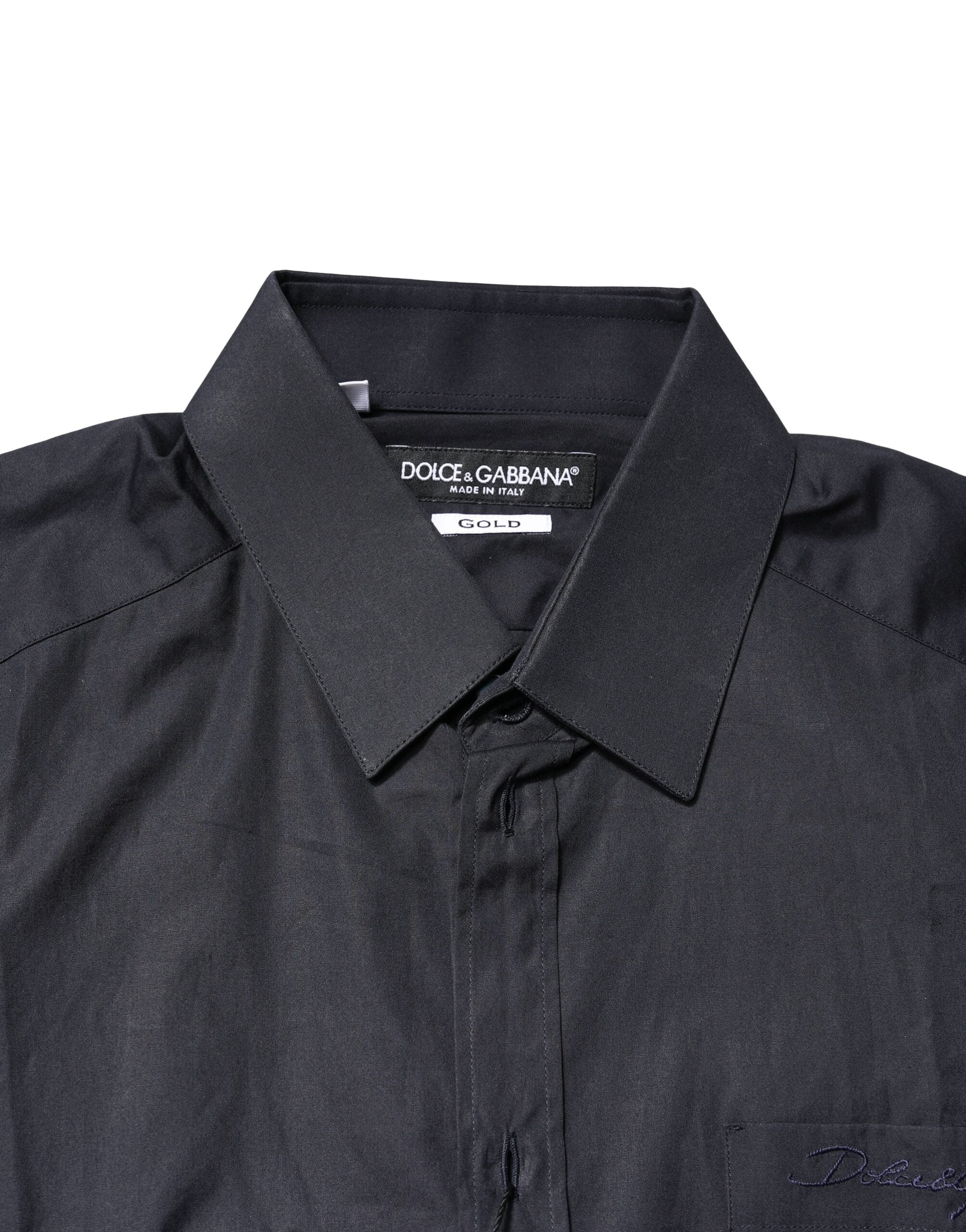 Dolce & Gabbana Dark Blue GOLD Cotton Long Sleeves Dress Men's Shirt