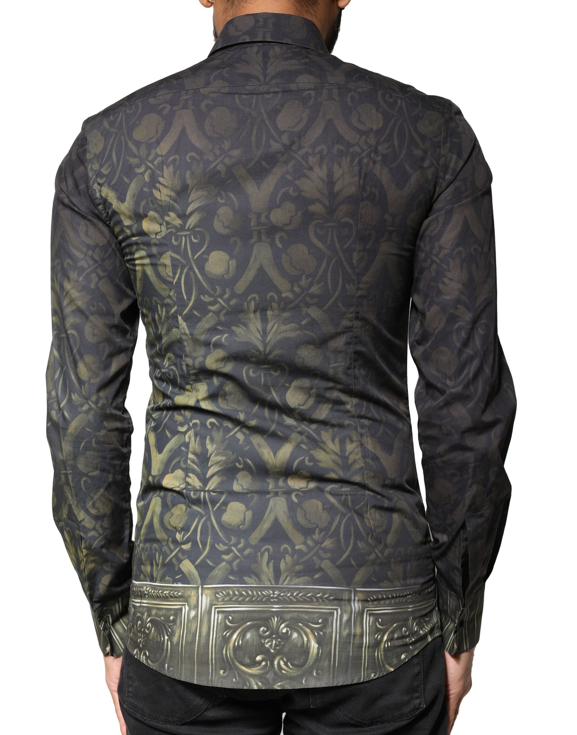 Dolce & Gabbana Black Royal Pet Portrait GOLD Dress Men's Shirt