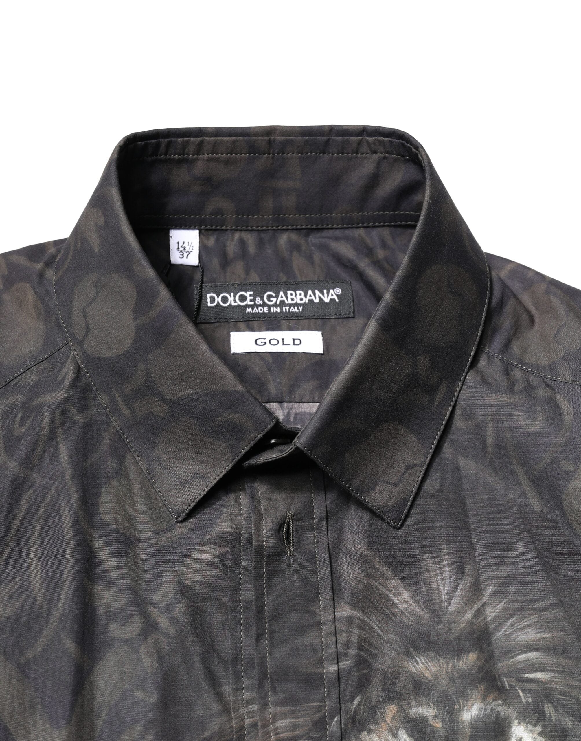 Dolce & Gabbana Black Royal Pet Portrait GOLD Dress Men's Shirt