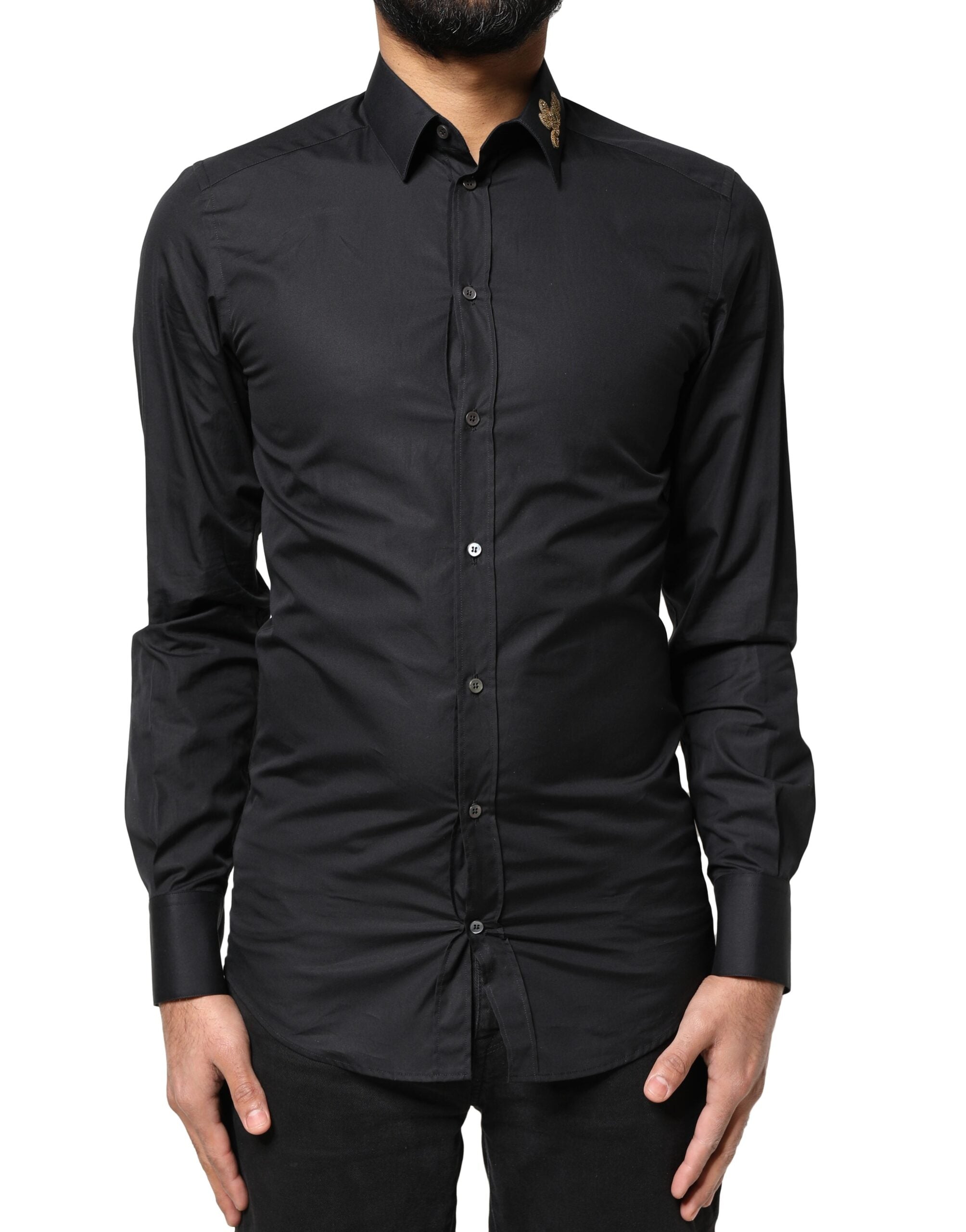 Dolce & Gabbana Black Love Embroidery GOLD Formal Dress Men's Shirt
