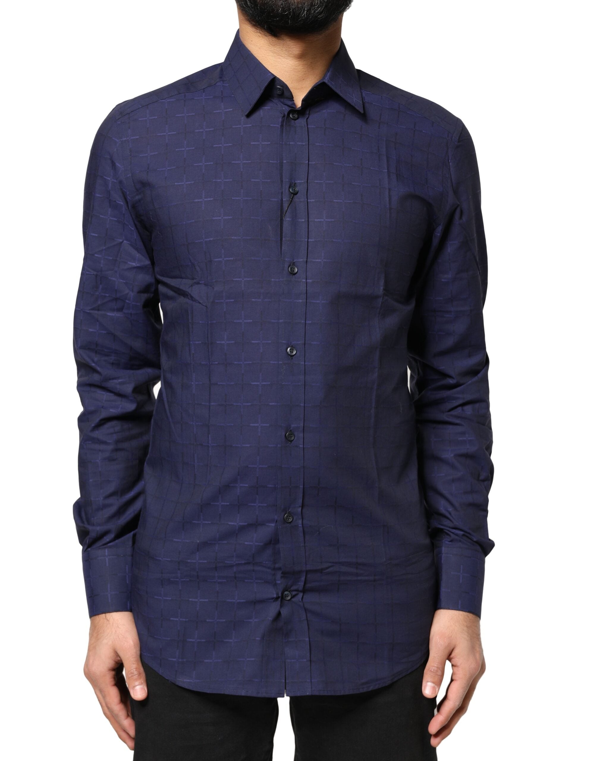 Dolce & Gabbana Blue Check Tartan GOLD Formal Dress Men's Shirt