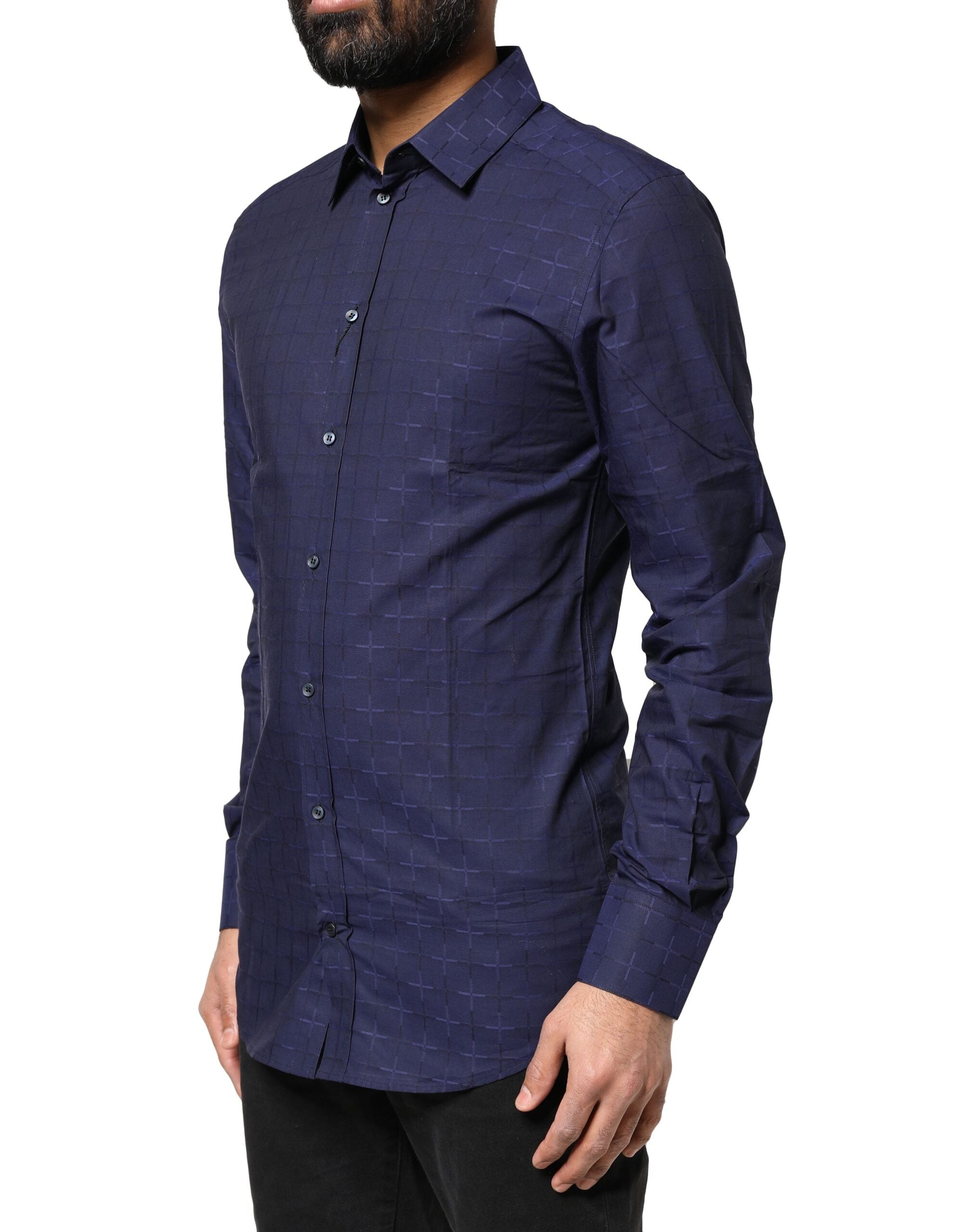 Dolce & Gabbana Blue Check Tartan GOLD Formal Dress Men's Shirt