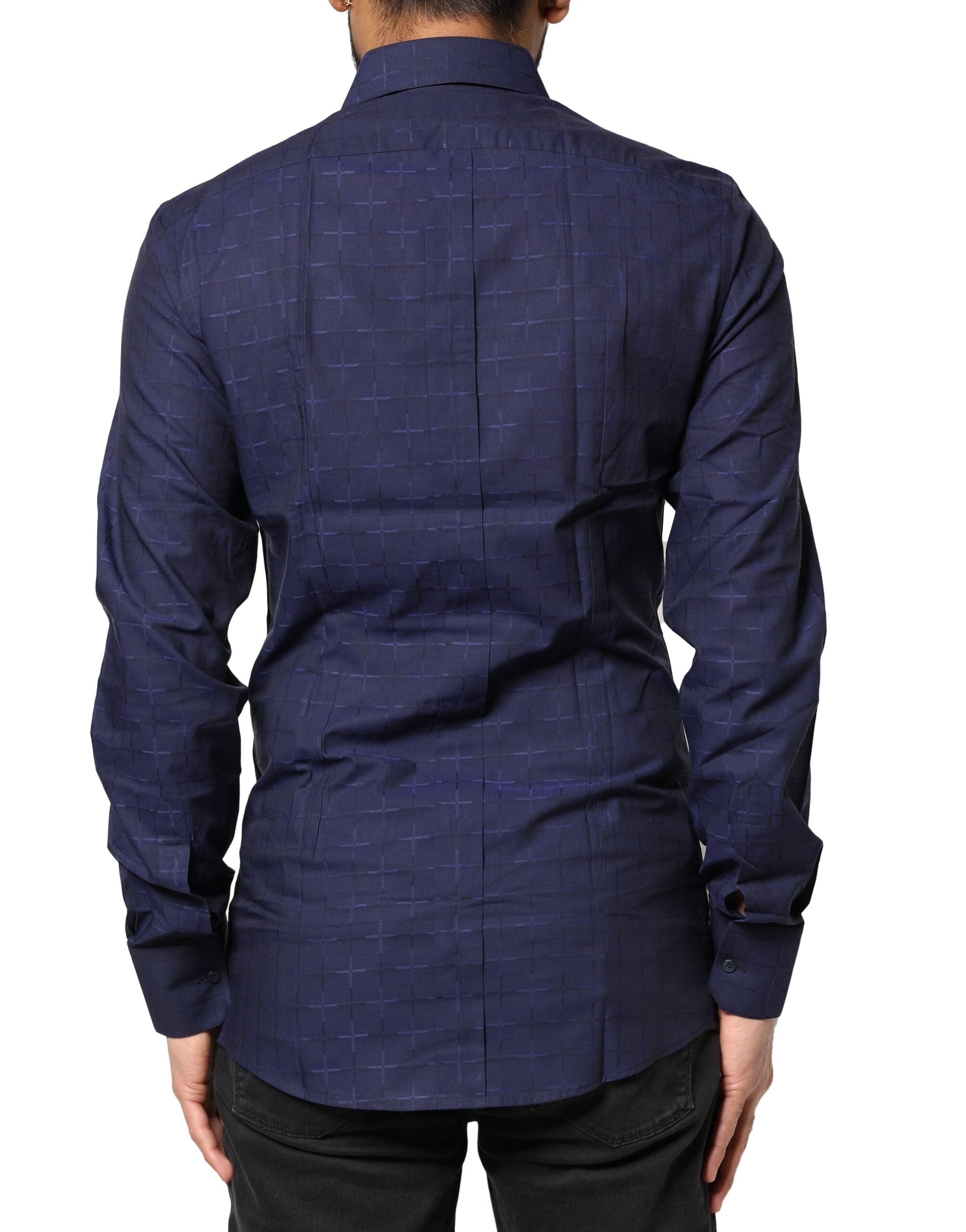 Dolce & Gabbana Blue Check Tartan GOLD Formal Dress Men's Shirt