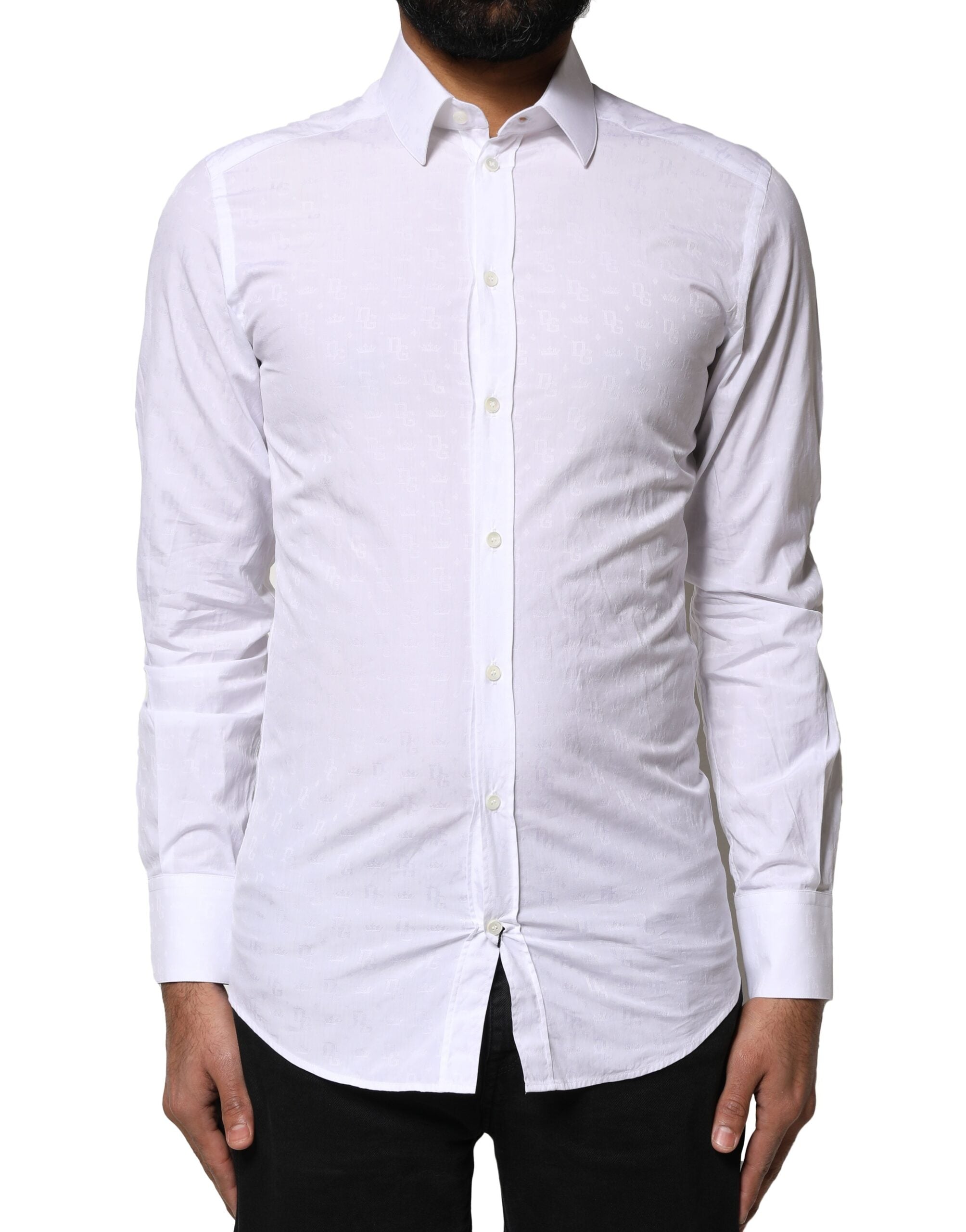 Dolce & Gabbana White GOLD Cotton Long Sleeves Dress Men's Shirt