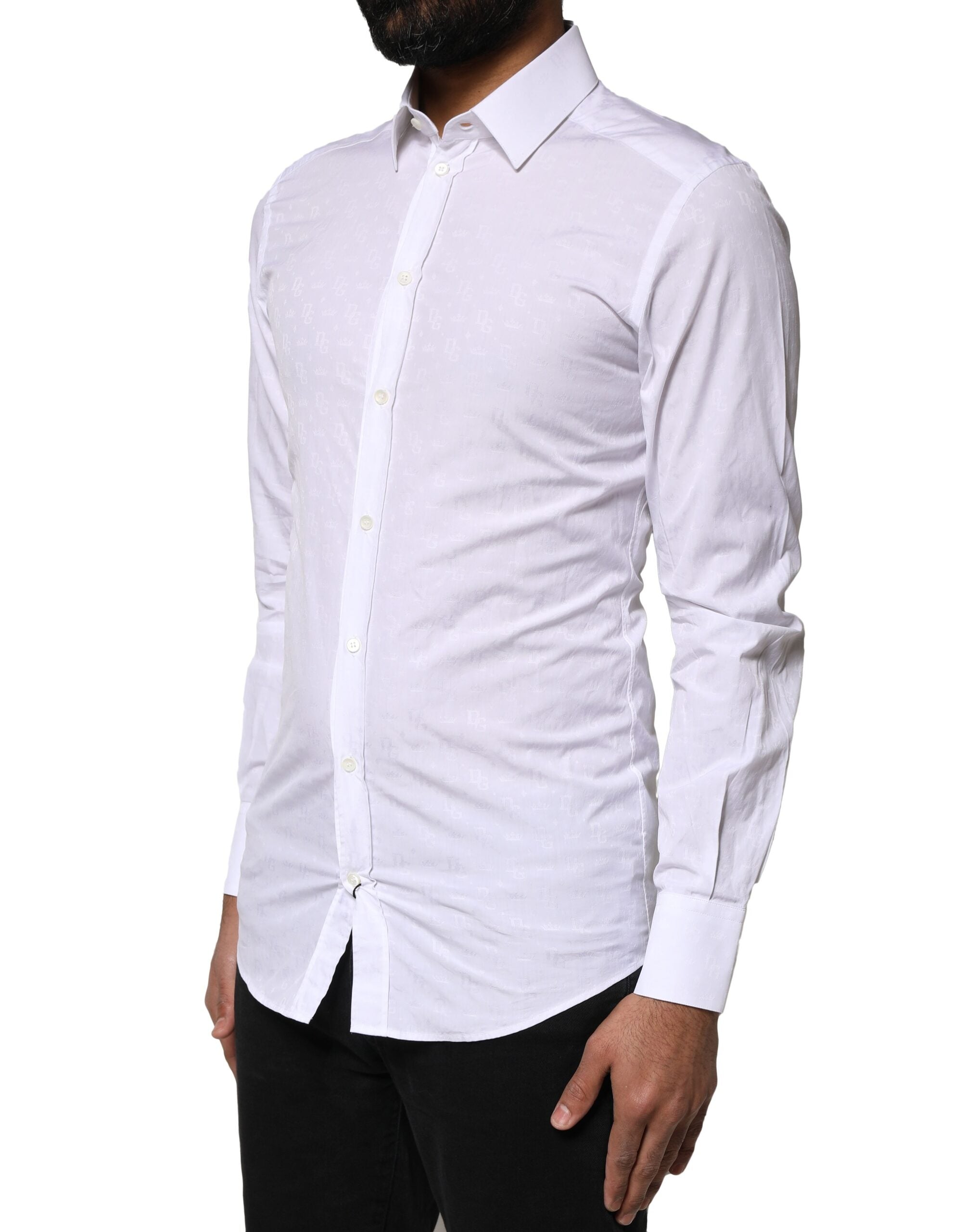 Dolce & Gabbana White GOLD Cotton Long Sleeves Dress Men's Shirt