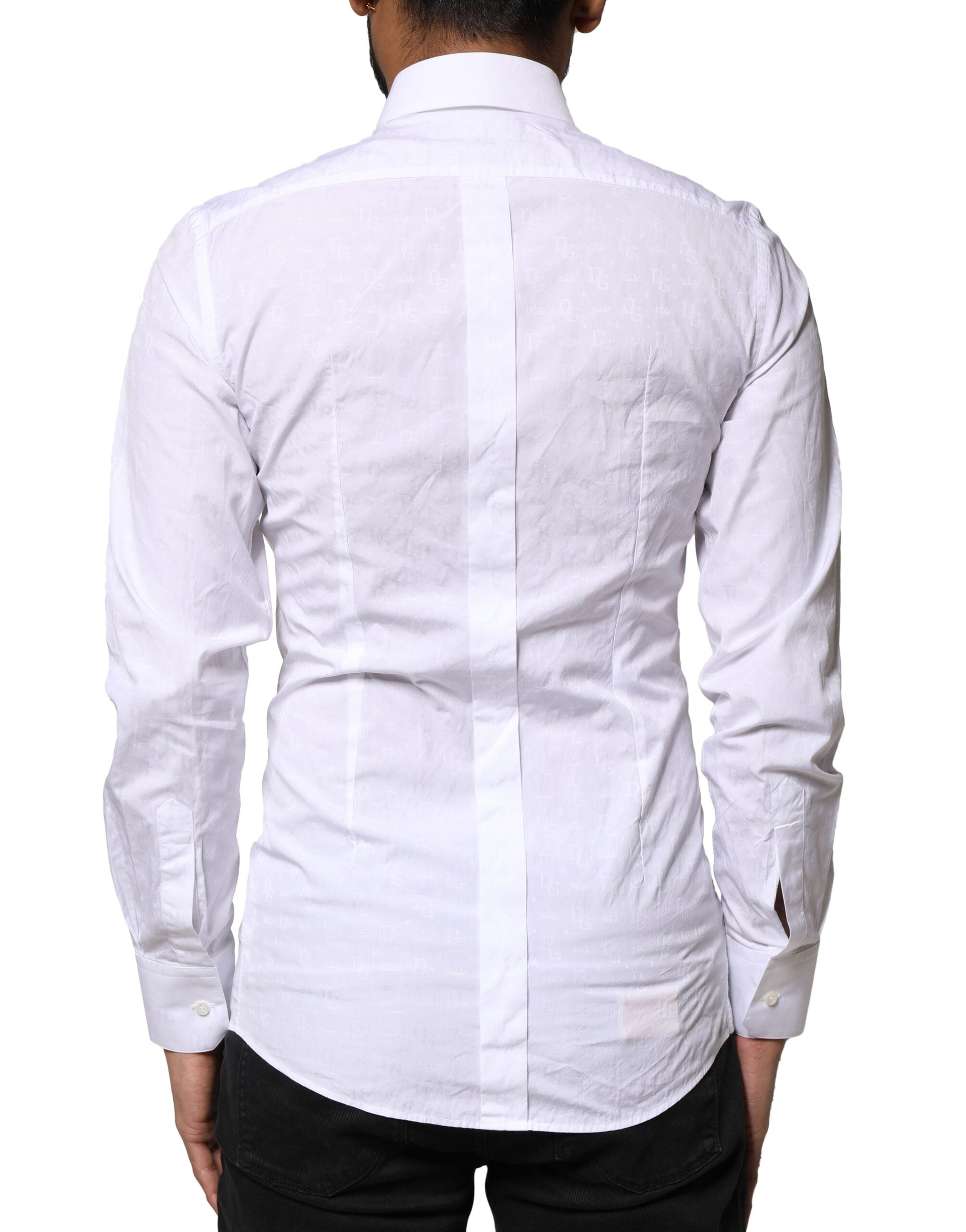 Dolce & Gabbana White GOLD Cotton Long Sleeves Dress Men's Shirt