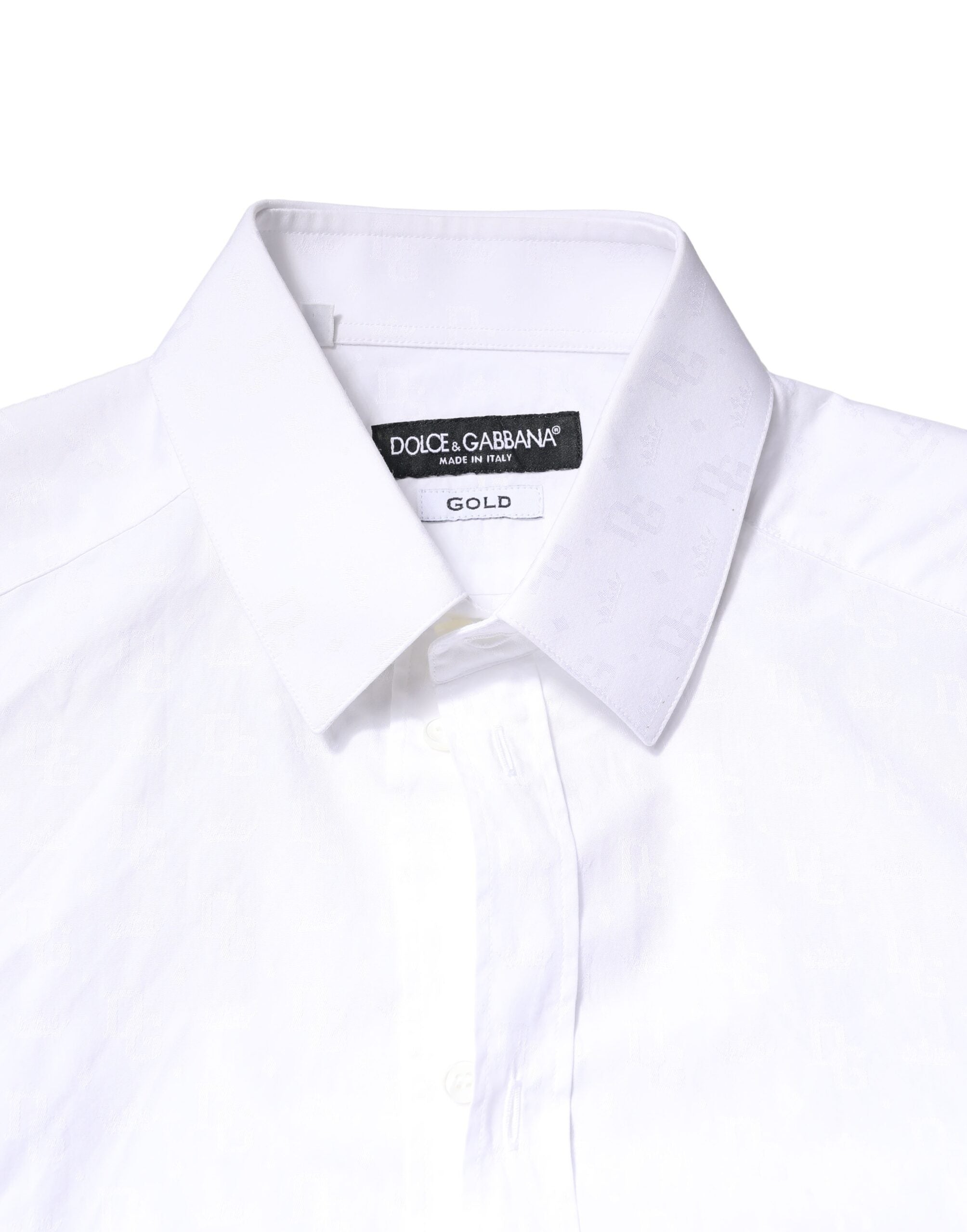 Dolce & Gabbana White GOLD Cotton Long Sleeves Dress Men's Shirt