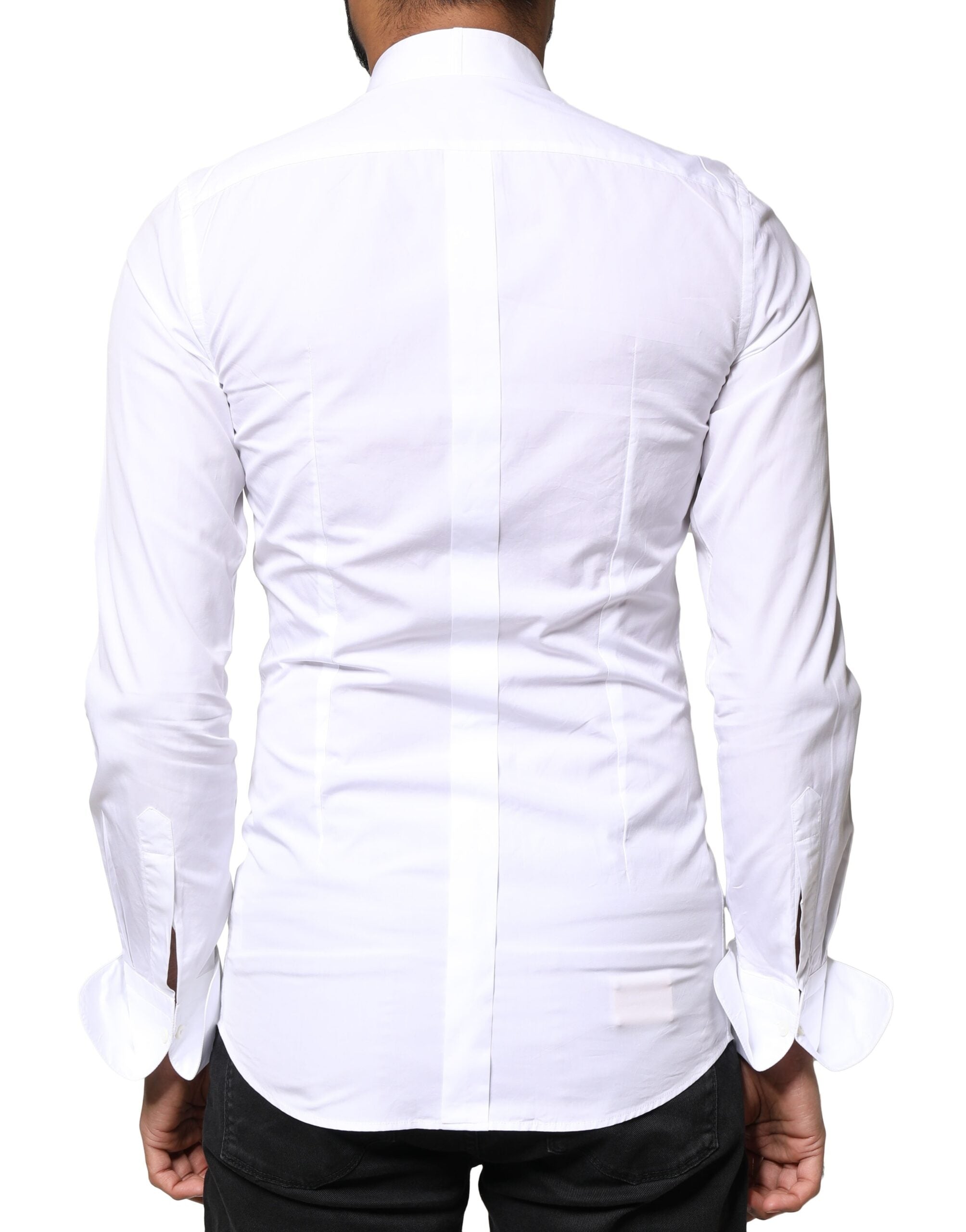 Dolce & Gabbana White GOLD Cotton Poplin Bib Formal Men Dress Men's Shirt