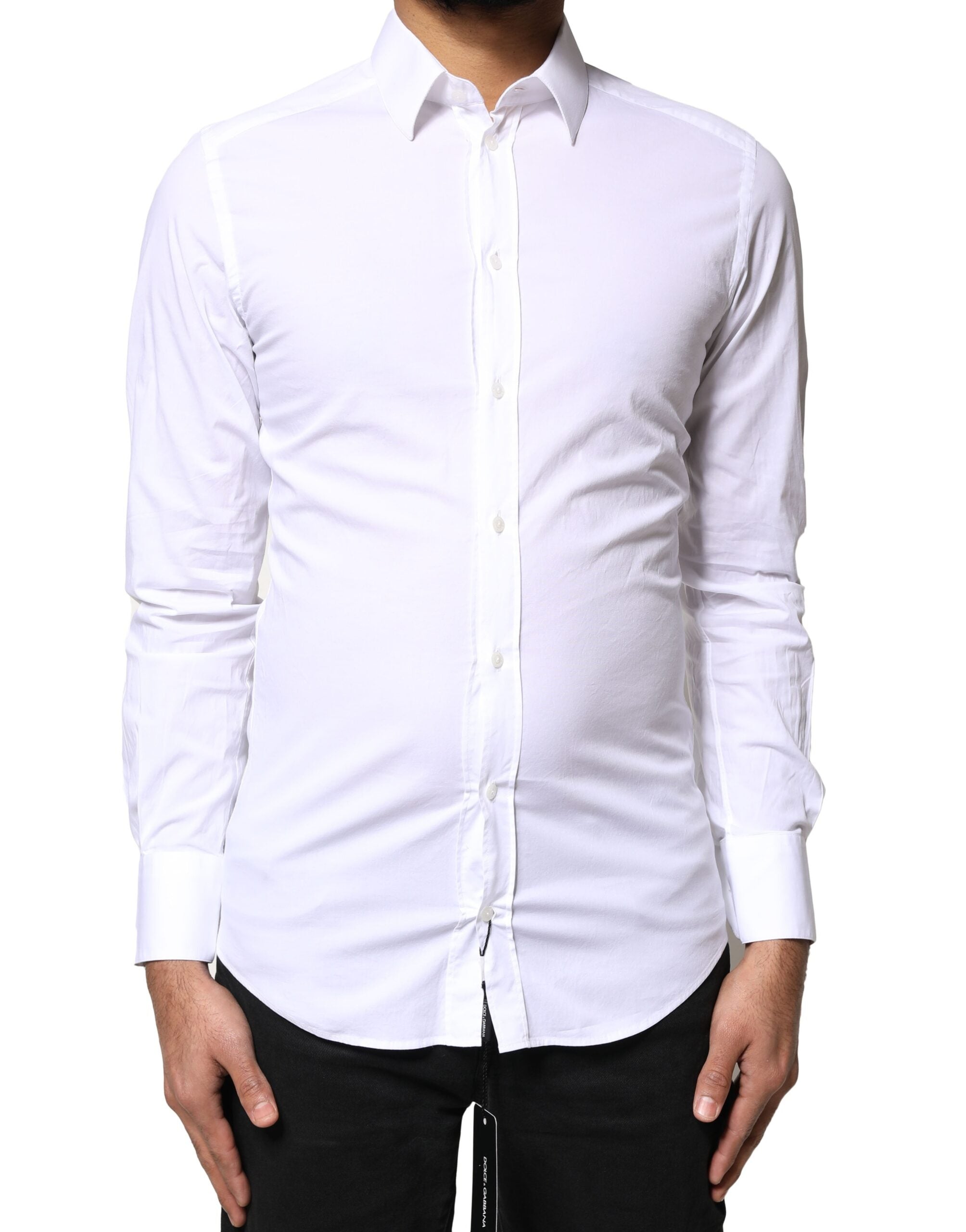 Dolce & Gabbana White GOLD Cotton Long Sleeves Dress Men's Shirt (Pre-Owned)