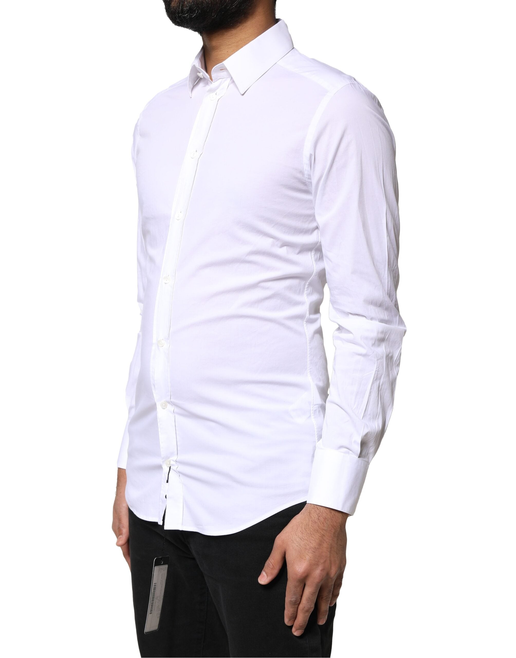Dolce & Gabbana White GOLD Cotton Long Sleeves Dress Men's Shirt (Pre-Owned)