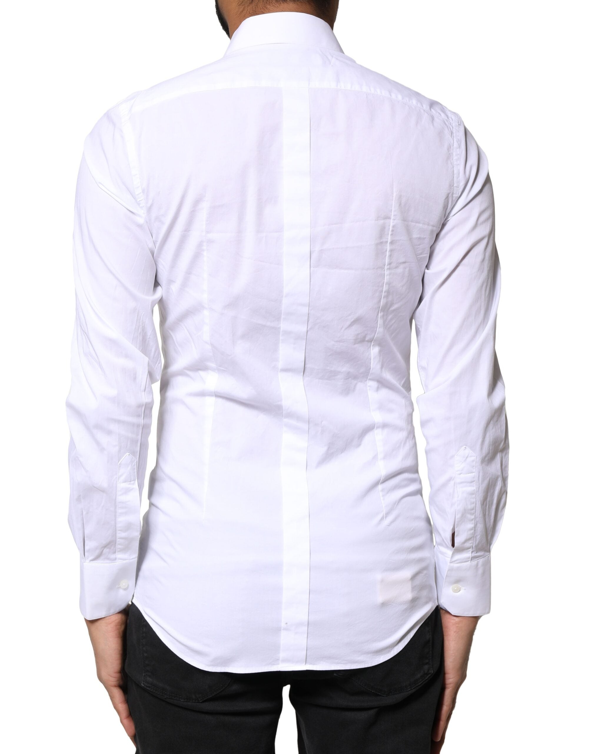 Dolce & Gabbana White GOLD Cotton Long Sleeves Dress Men's Shirt (Pre-Owned)