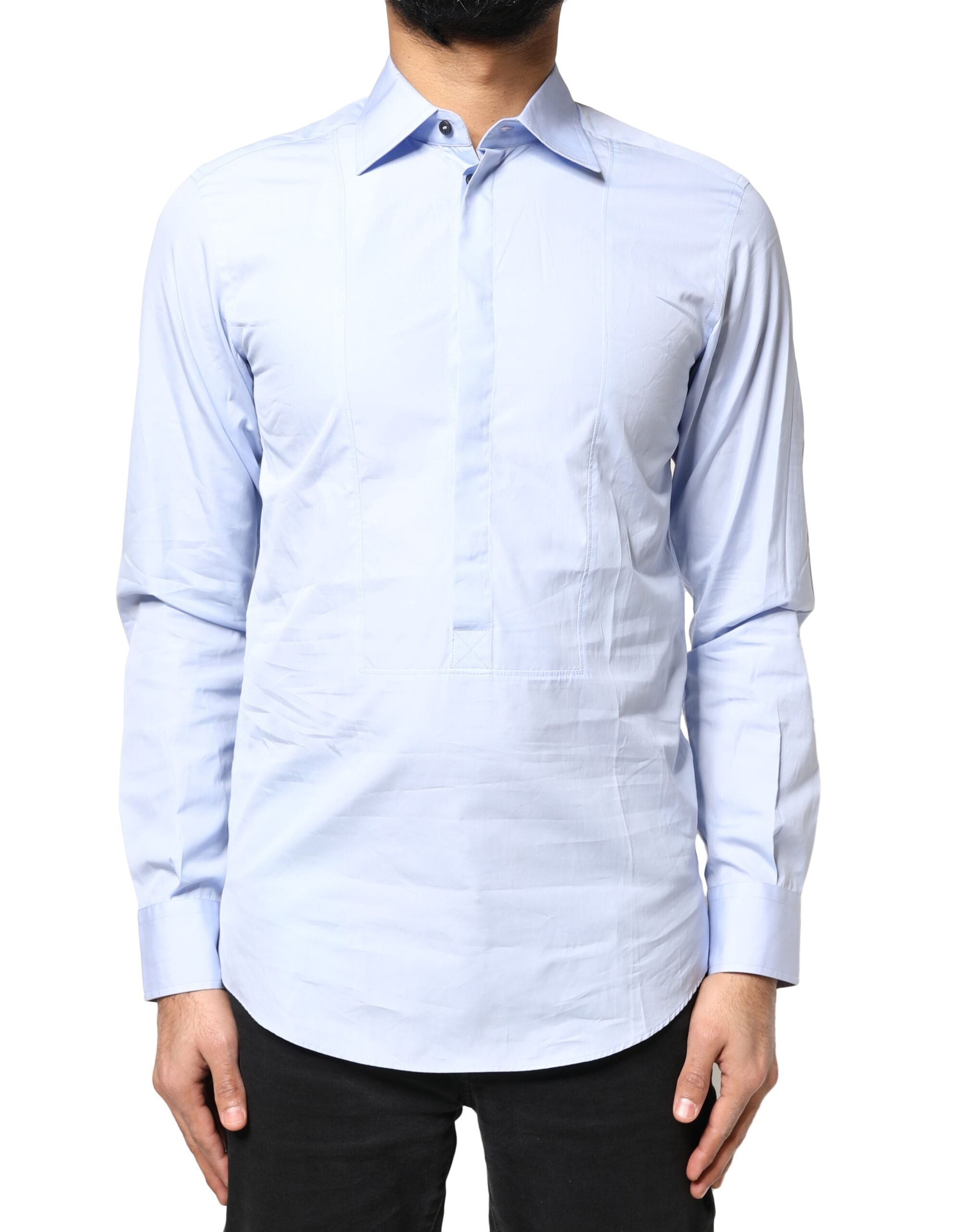 Dolce & Gabbana Light Blue Cotton Long Sleeves Dress Men's Shirt (Pre-Owned)