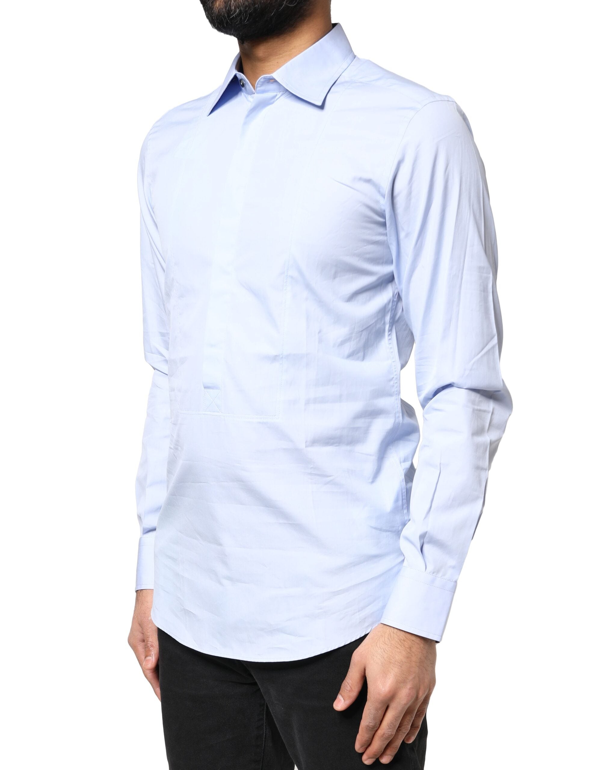 Dolce & Gabbana Light Blue Cotton Long Sleeves Dress Men's Shirt (Pre-Owned)