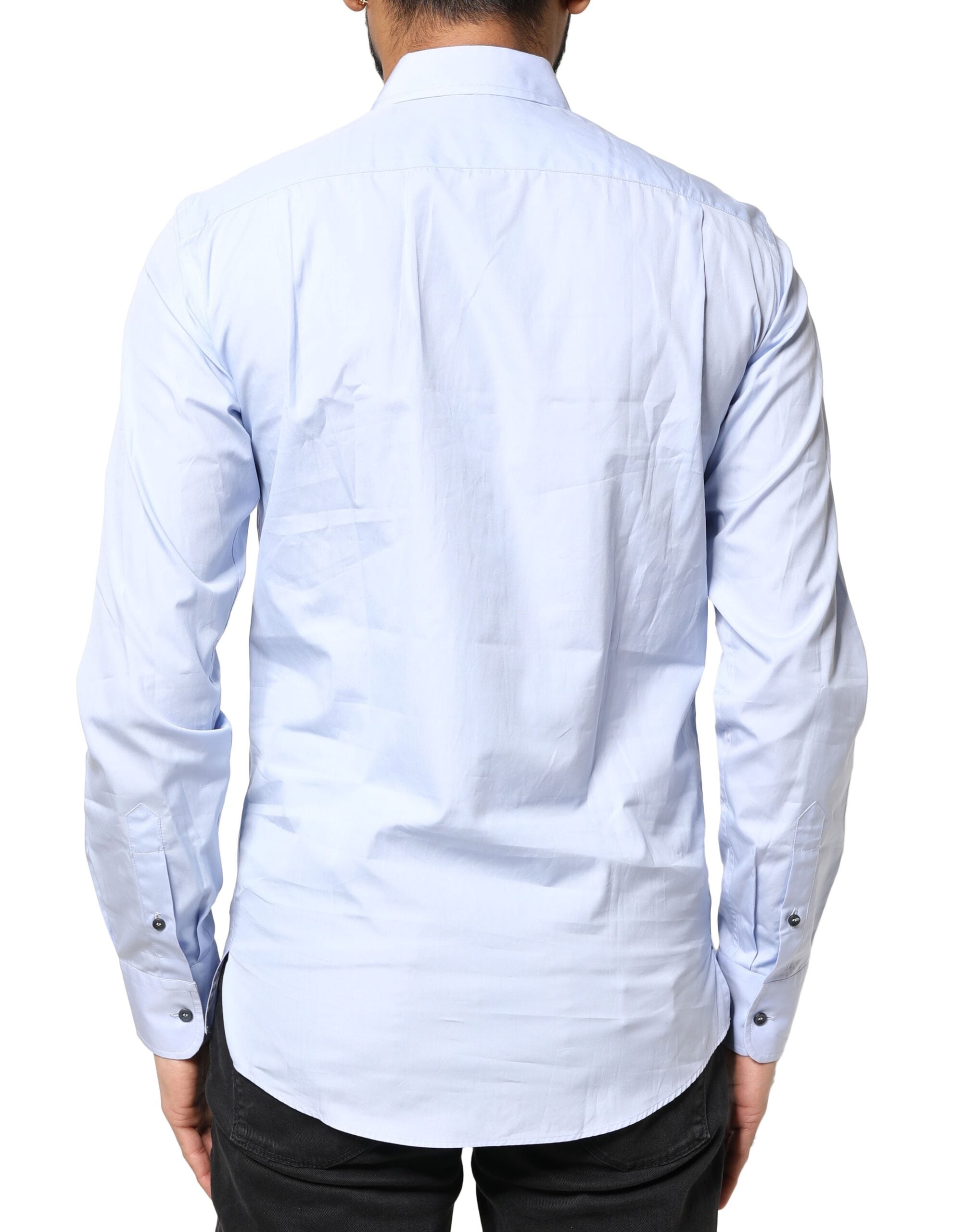 Dolce & Gabbana Light Blue Cotton Long Sleeves Dress Men's Shirt (Pre-Owned)